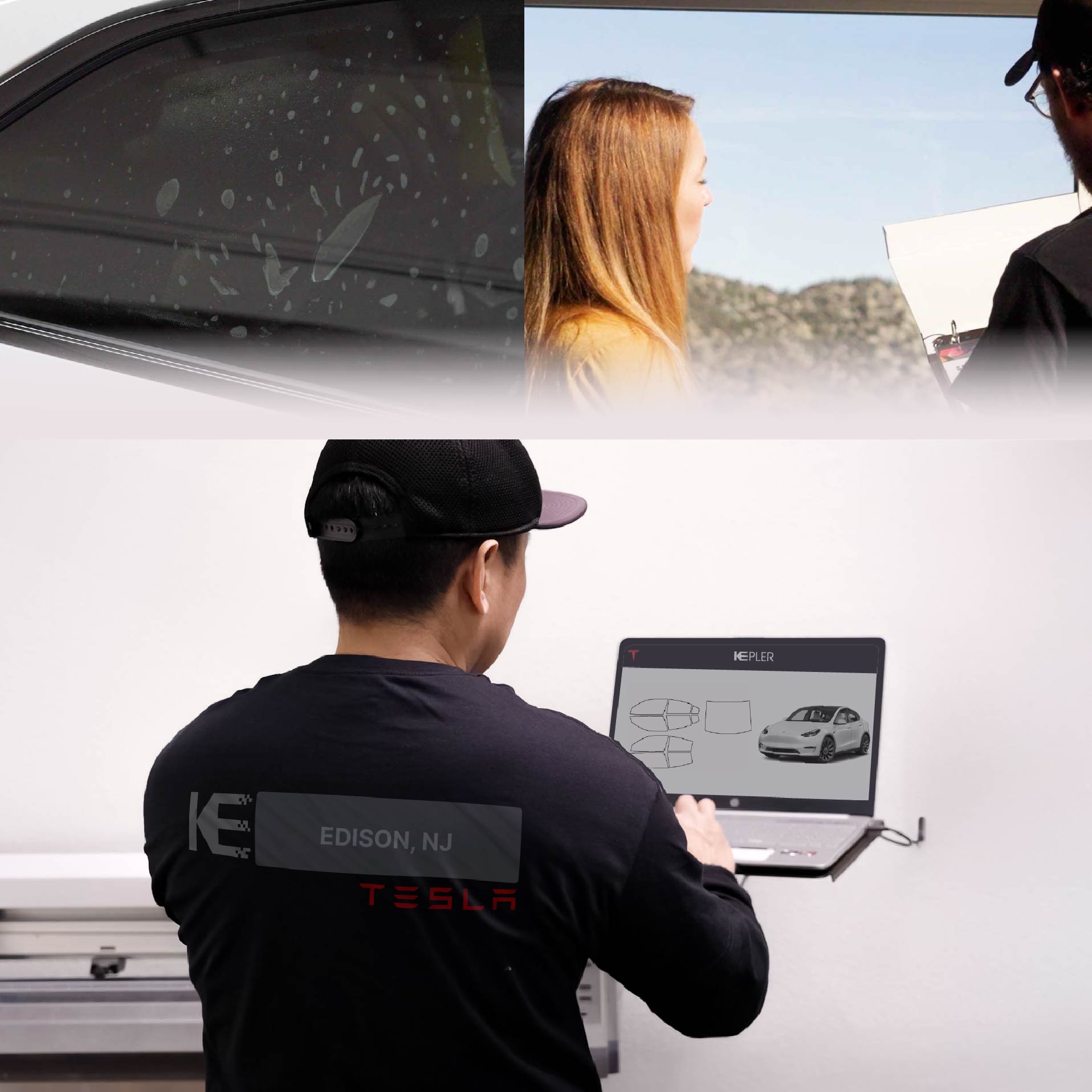 Kepler Technician Fitting Ceramic Window Tint to Tesla in Edison