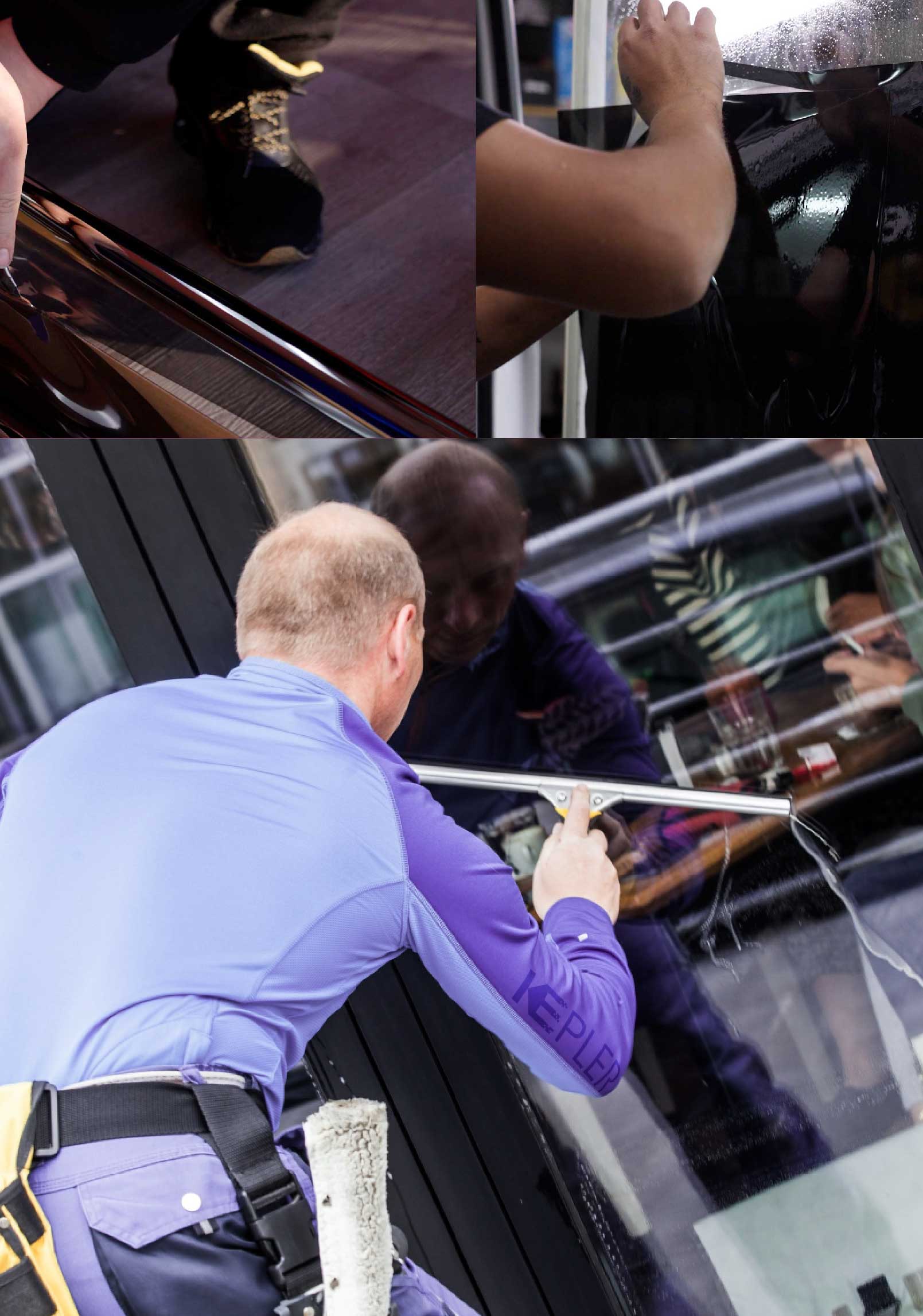 Kepler Skilled Applying Anti-Graffiti Window Film to a Mentmore Shop Front