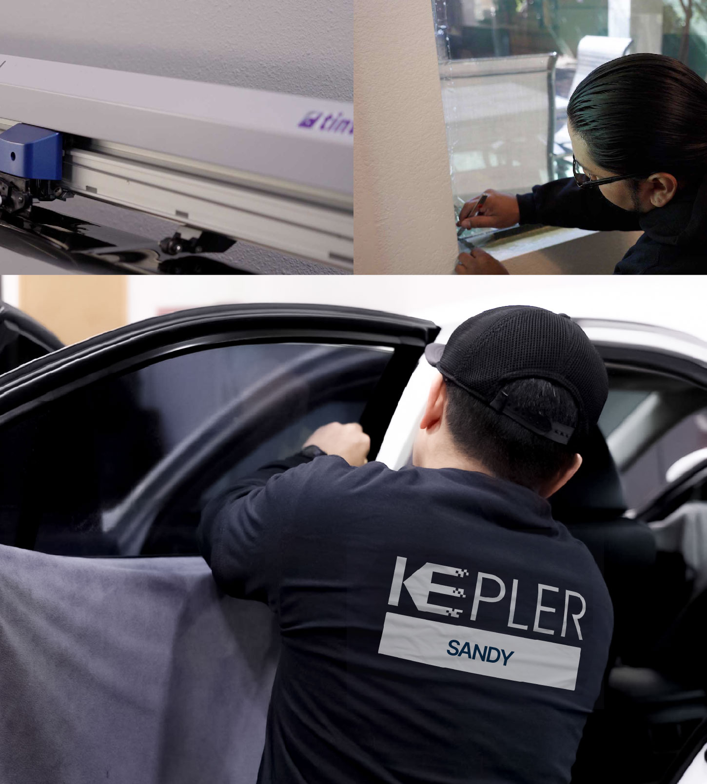 Automotive Window Tinting Expert Applying Film in Sandy, Utah