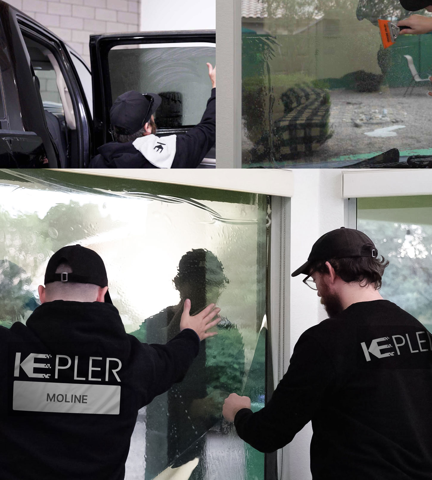 Expert Technician Fitting High-tech Window Tint to Home in Moline