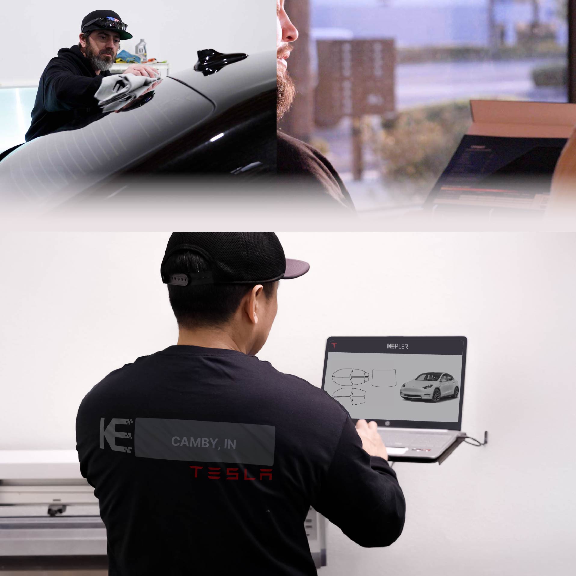 Expert Technician Fitting Ceramic Window Tint to Tesla in Camby