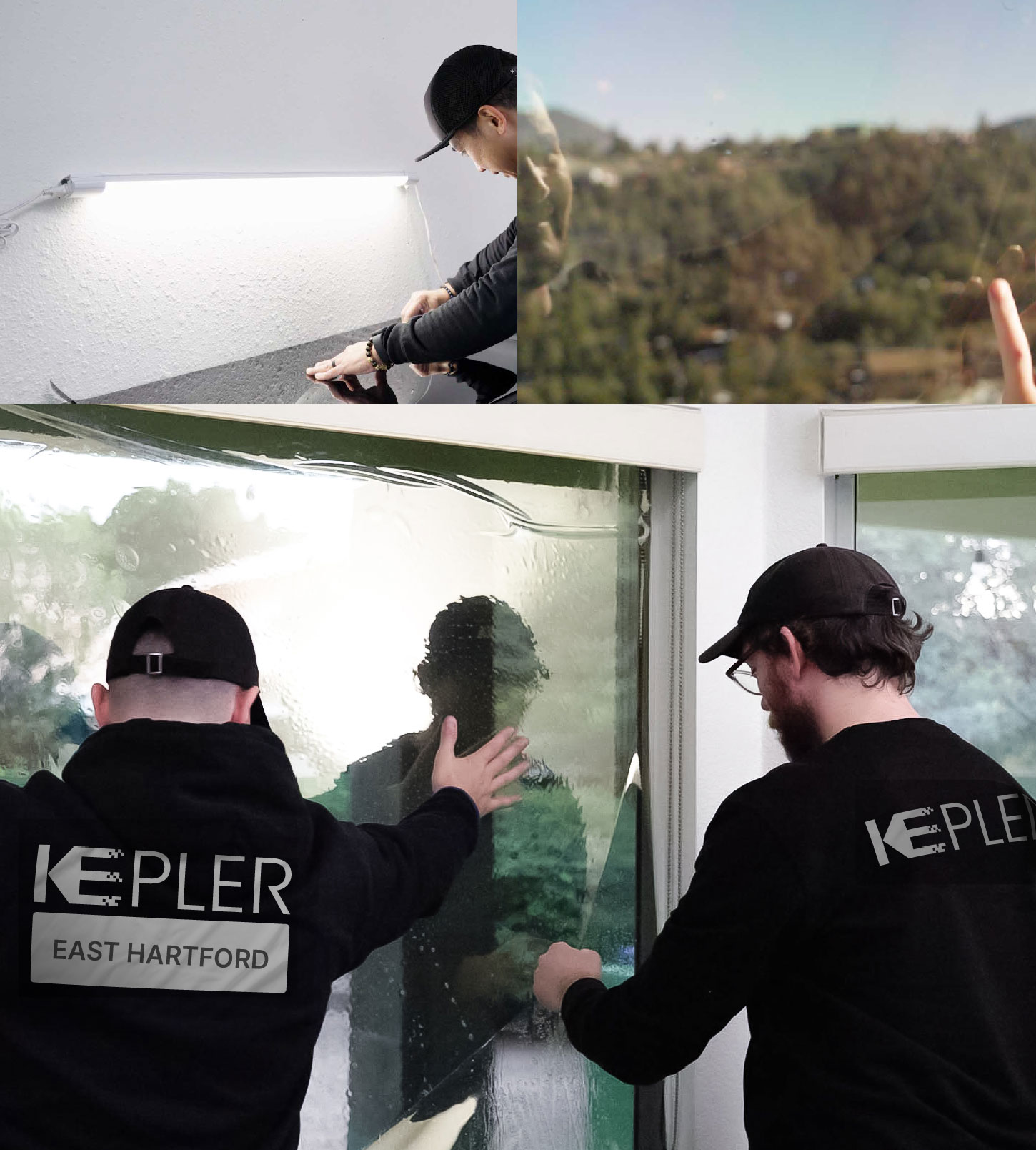 Expert Technician Applying Ceramic Window Tint to Home in East Hartford