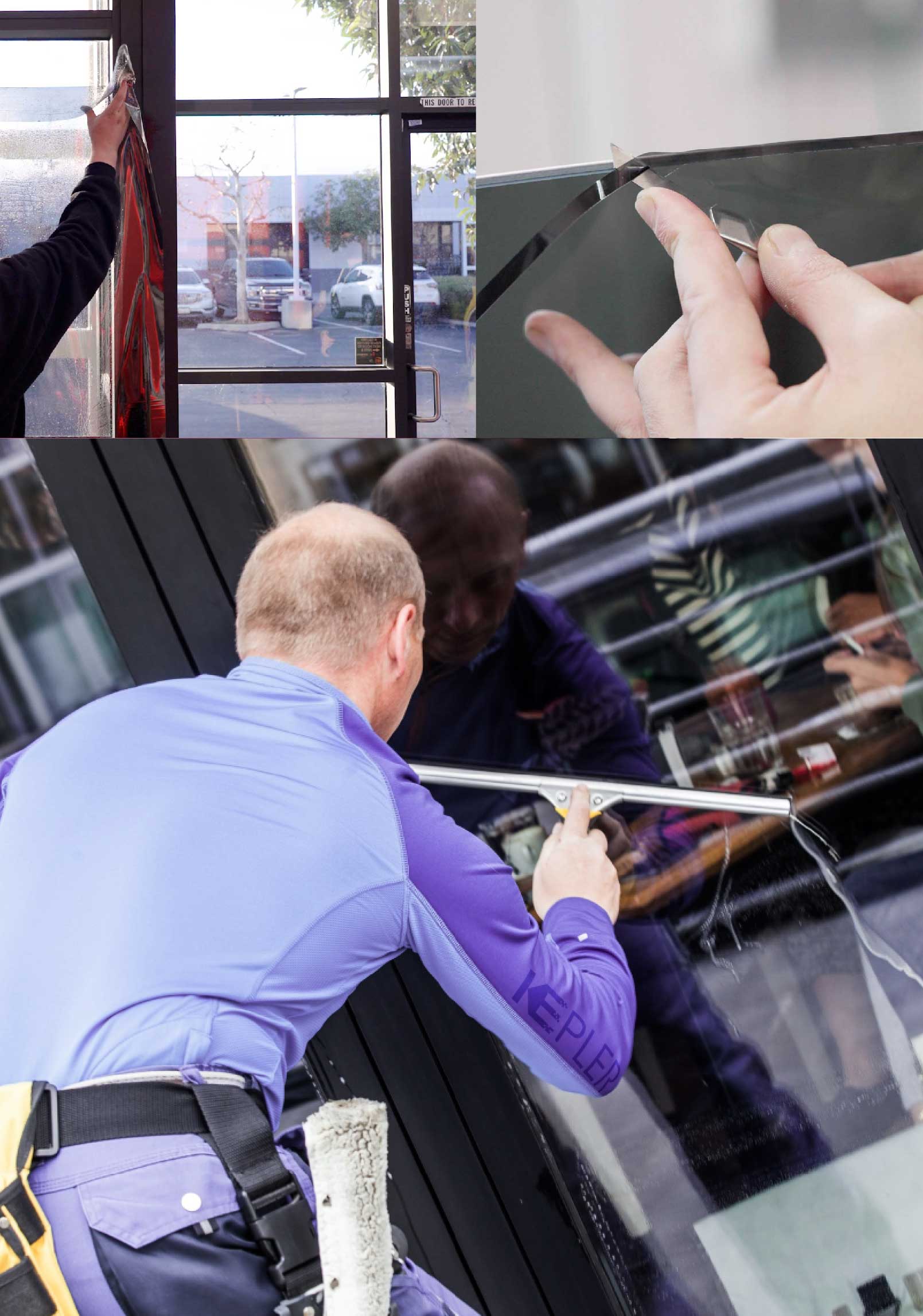 Kepler Professional Applying Anti-Graffiti Window Film to a Coos Bay Shop Front