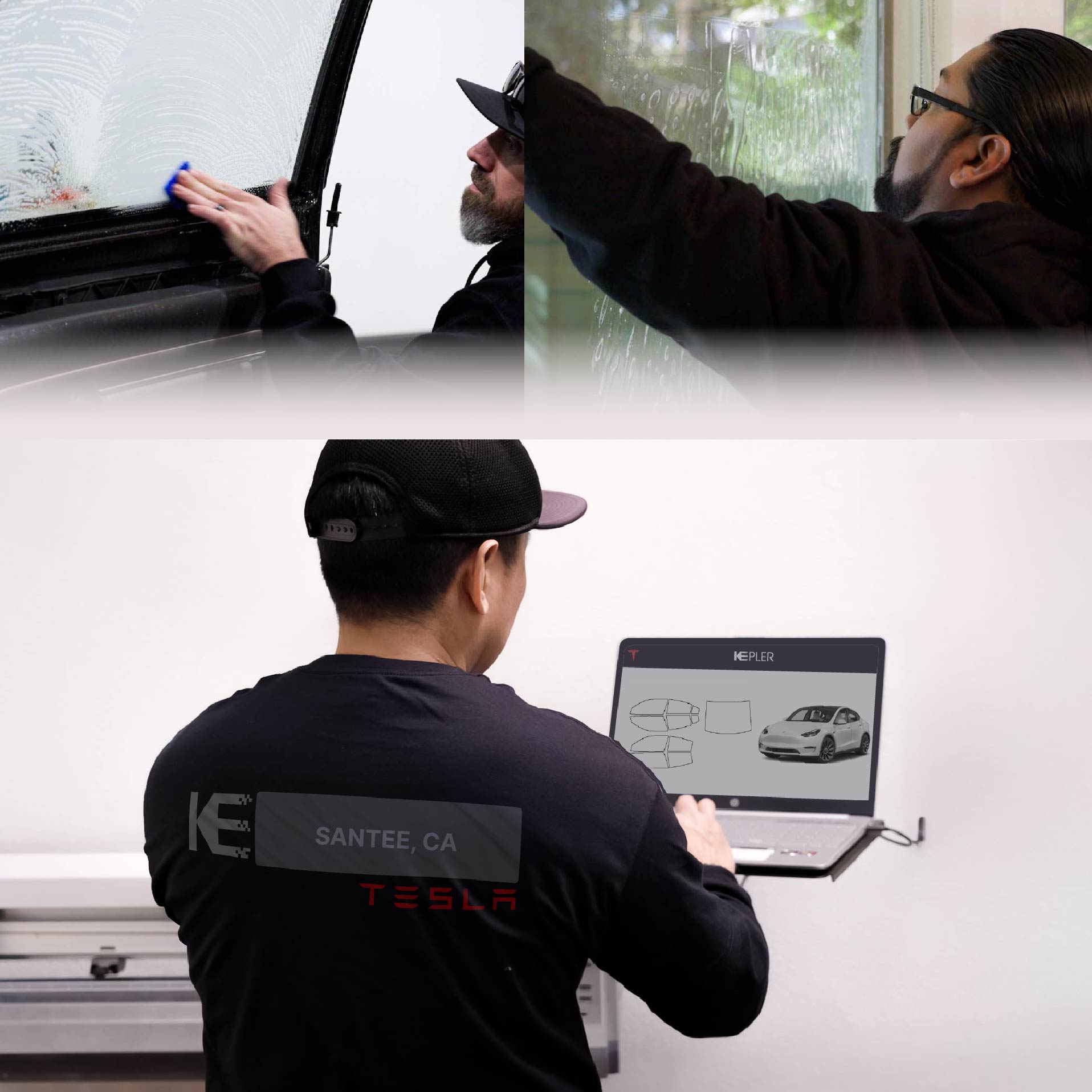 Kepler Technician Applying Advanced Window Tint to Tesla in Santee