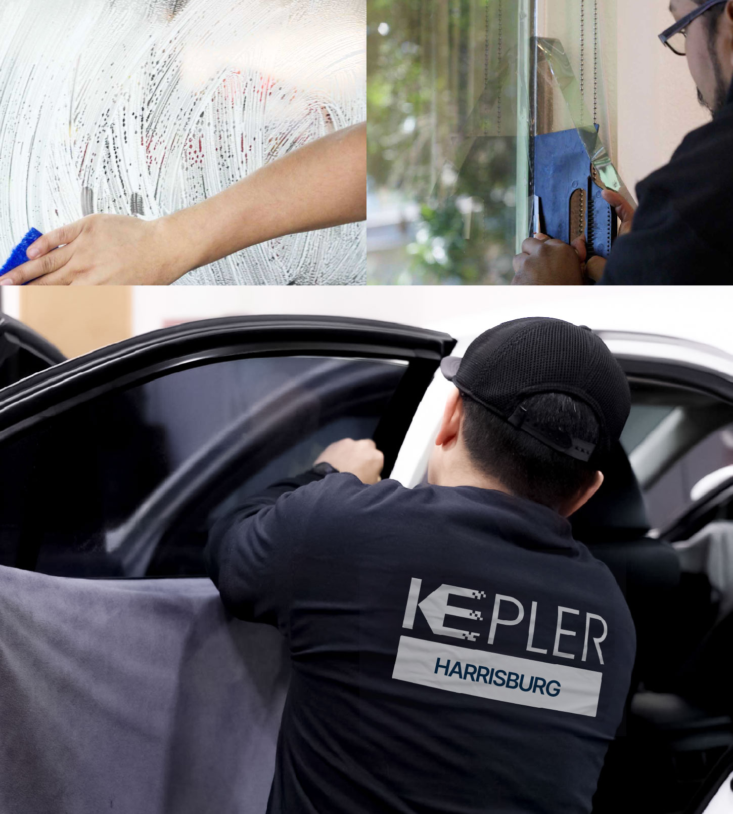 Automotive Window Tinting Expert Applying Film in Harrisburg, North Carolina