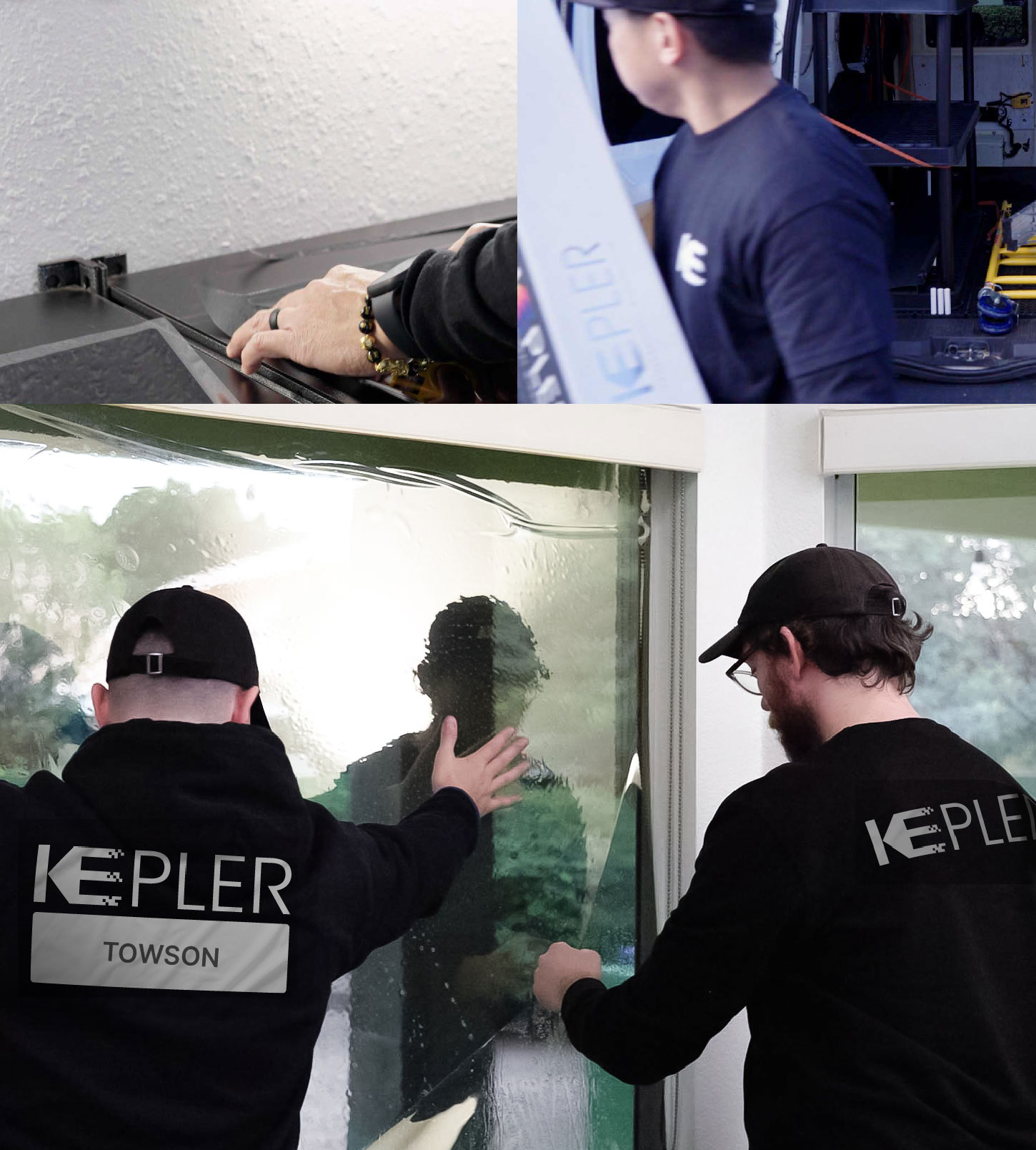 Kepler Technician Fitting Ceramic Window Tint to Home in Towson