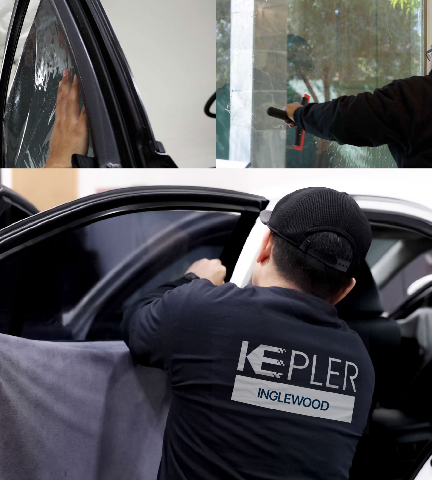 Automotive Window Tinting Expert Applying Film in Inglewood, California
