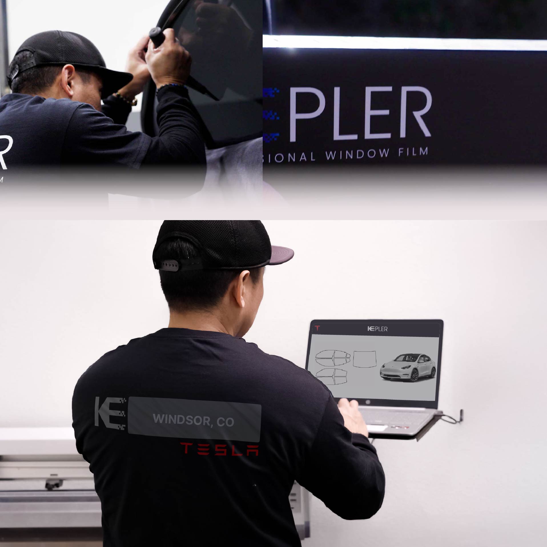 Expert Technician Installing Advanced Window Tint to Tesla in Windsor
