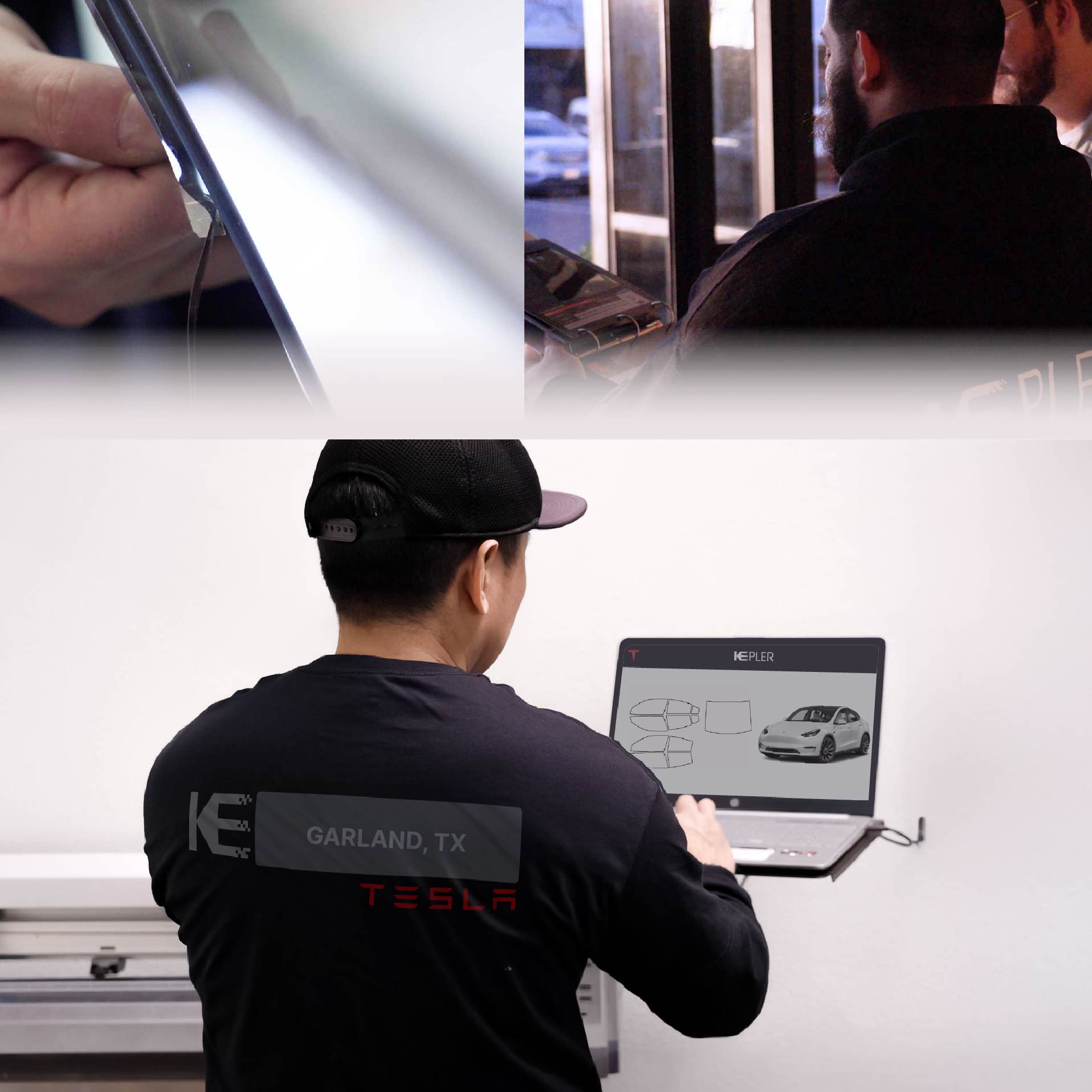 Expert Technician Installing High-tech Window Tint to Tesla in Garland