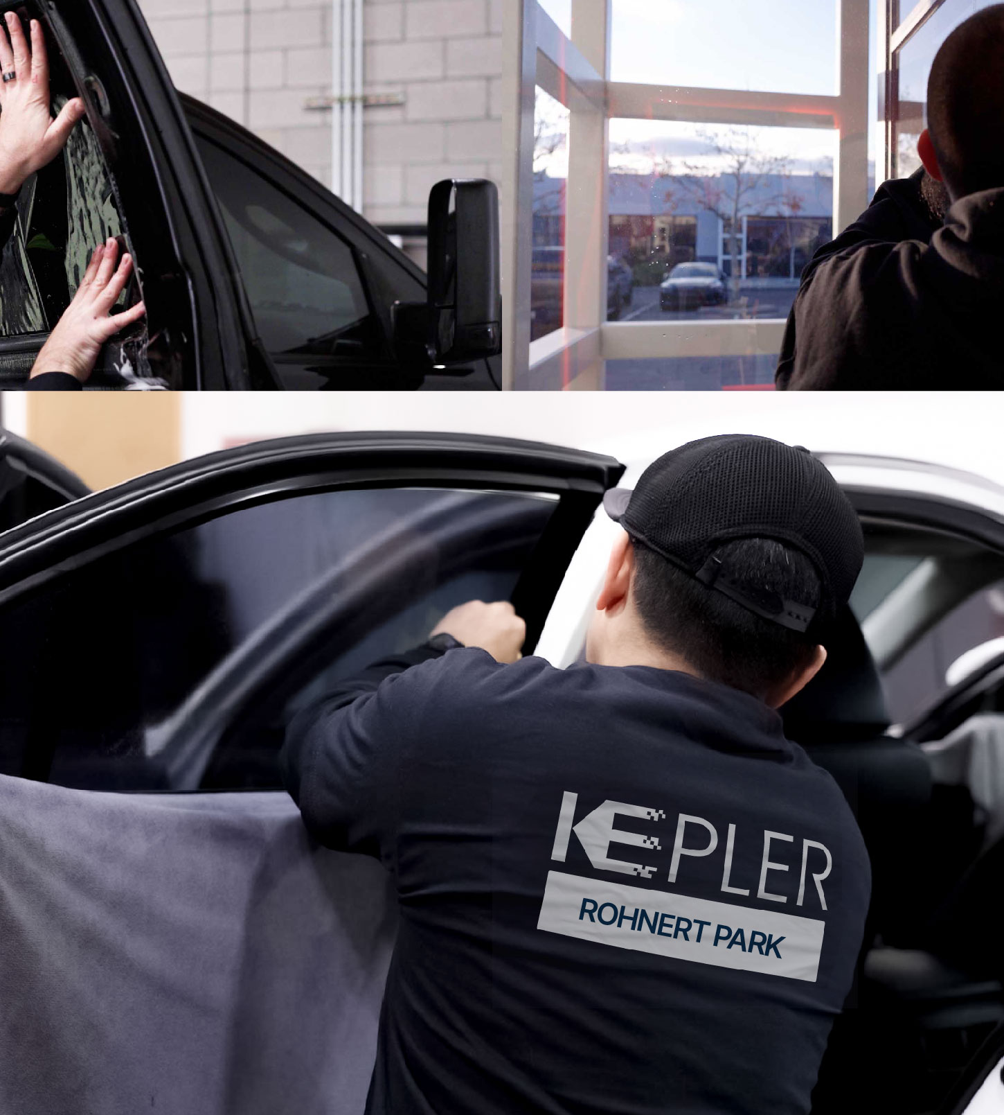 Automotive Window Tinting Expert Applying Film in Rohnert Park, California