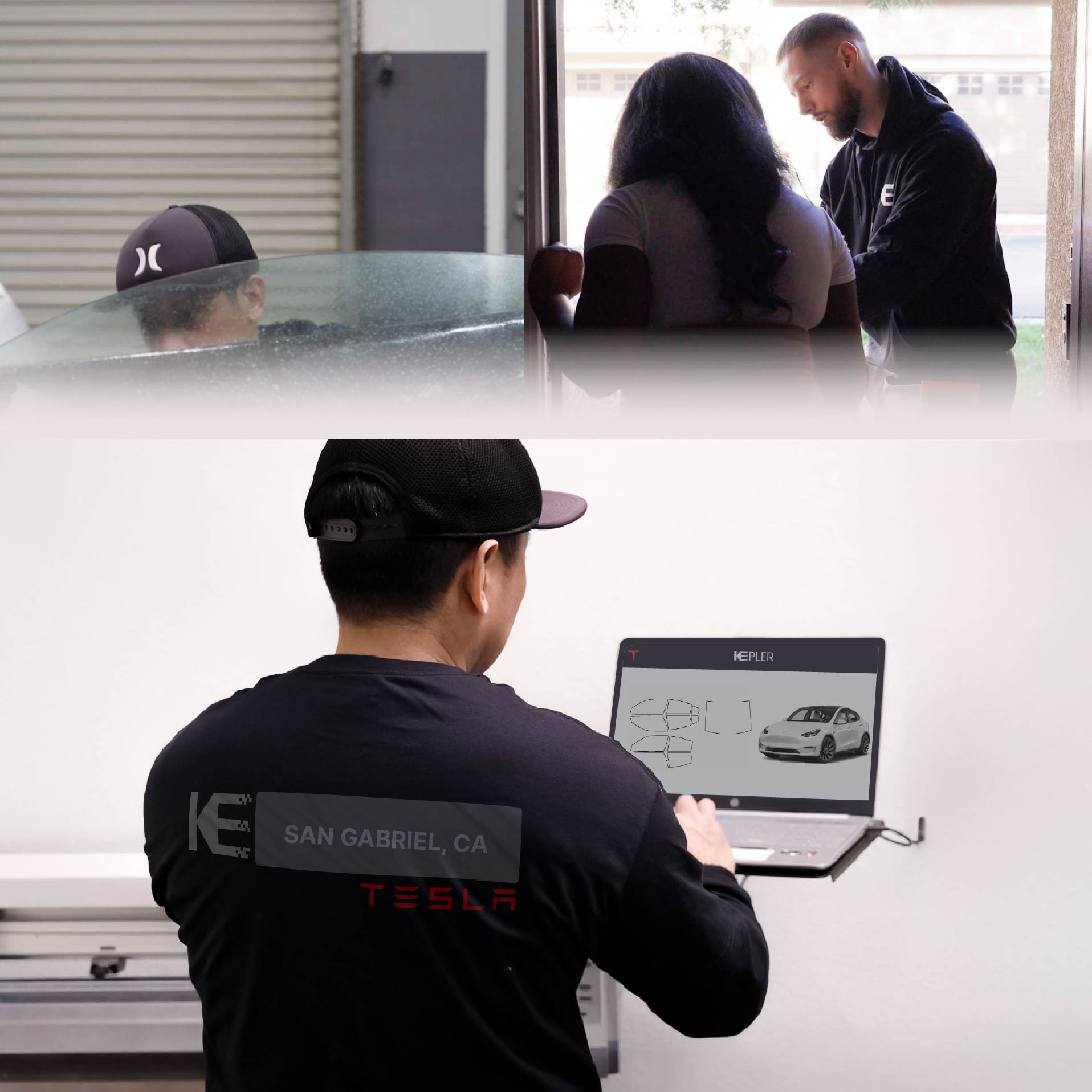 Expert Technician Applying High-tech Window Tint to Tesla in San Gabriel