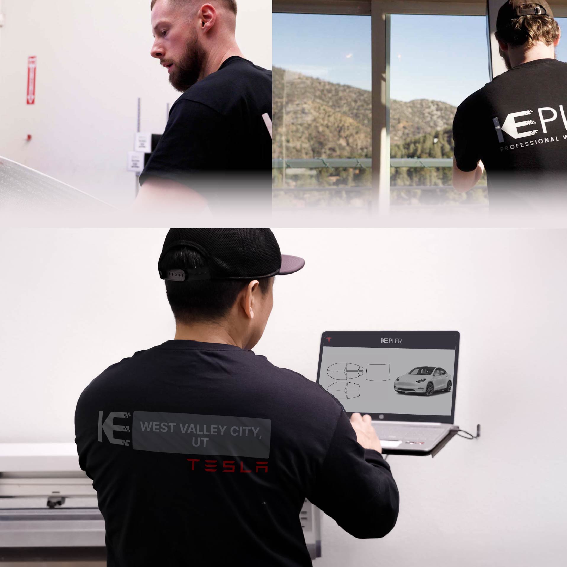 Kepler Technician Installing Advanced Window Tint to Tesla in West Valley City