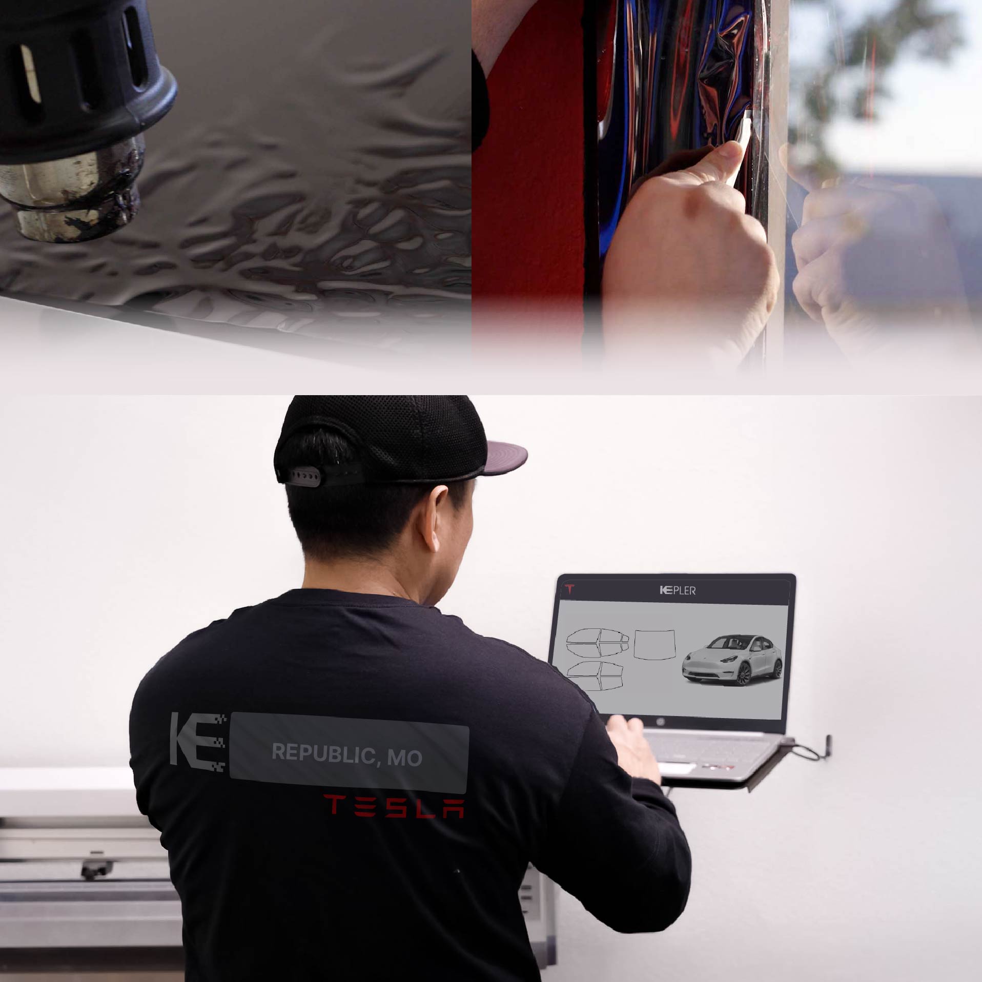 Kepler Technician Fitting Advanced Window Tint to Tesla in Republic