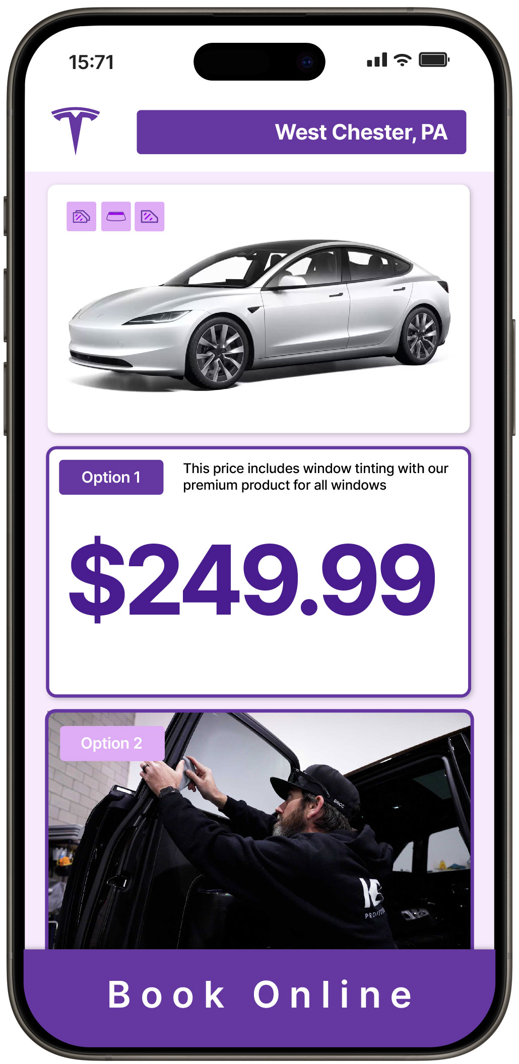 View Competitive Tesla Window Tinting Costs in West Chester, Pennsylvania