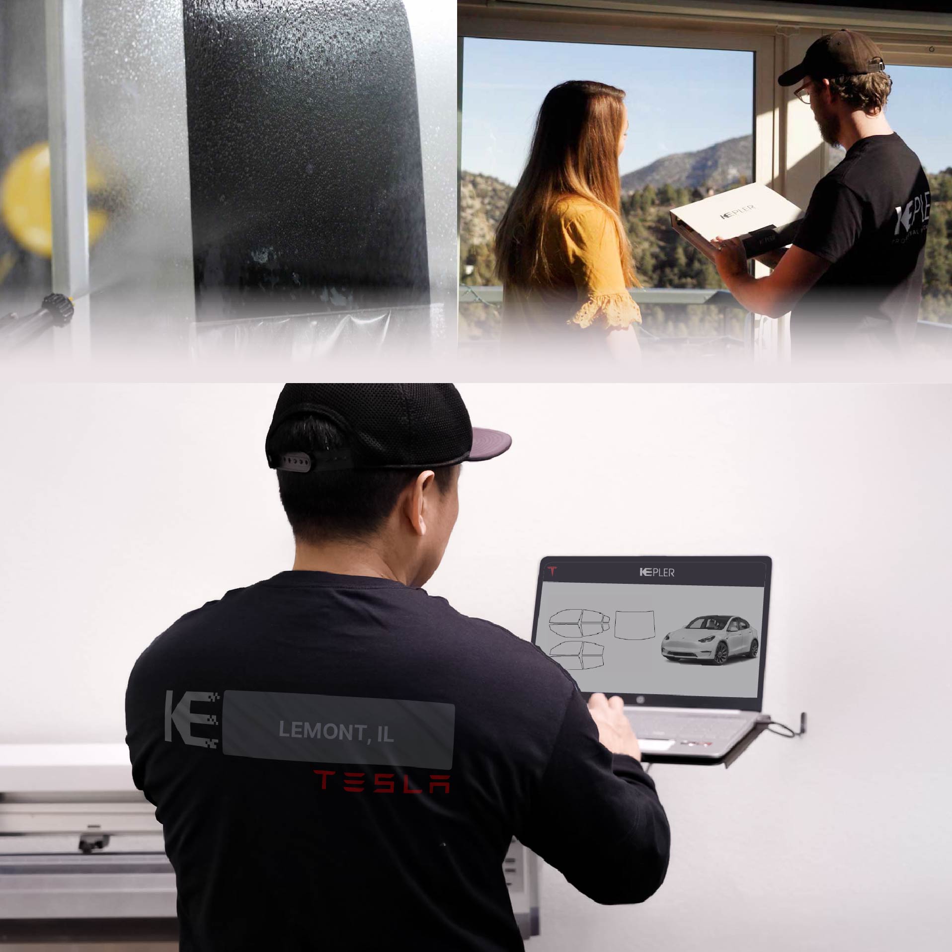 Kepler Technician Fitting High-tech Window Tint to Tesla in Lemont