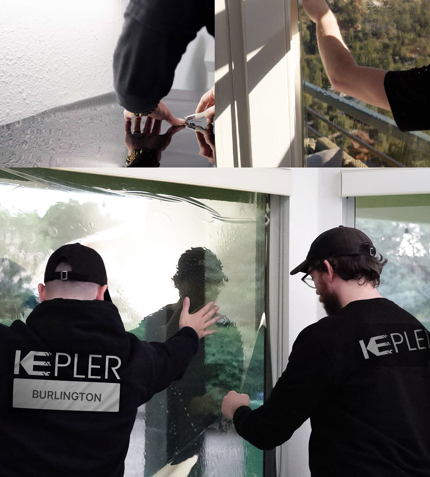 Expert Technician Fitting Advanced Window Tint to Home in Burlington