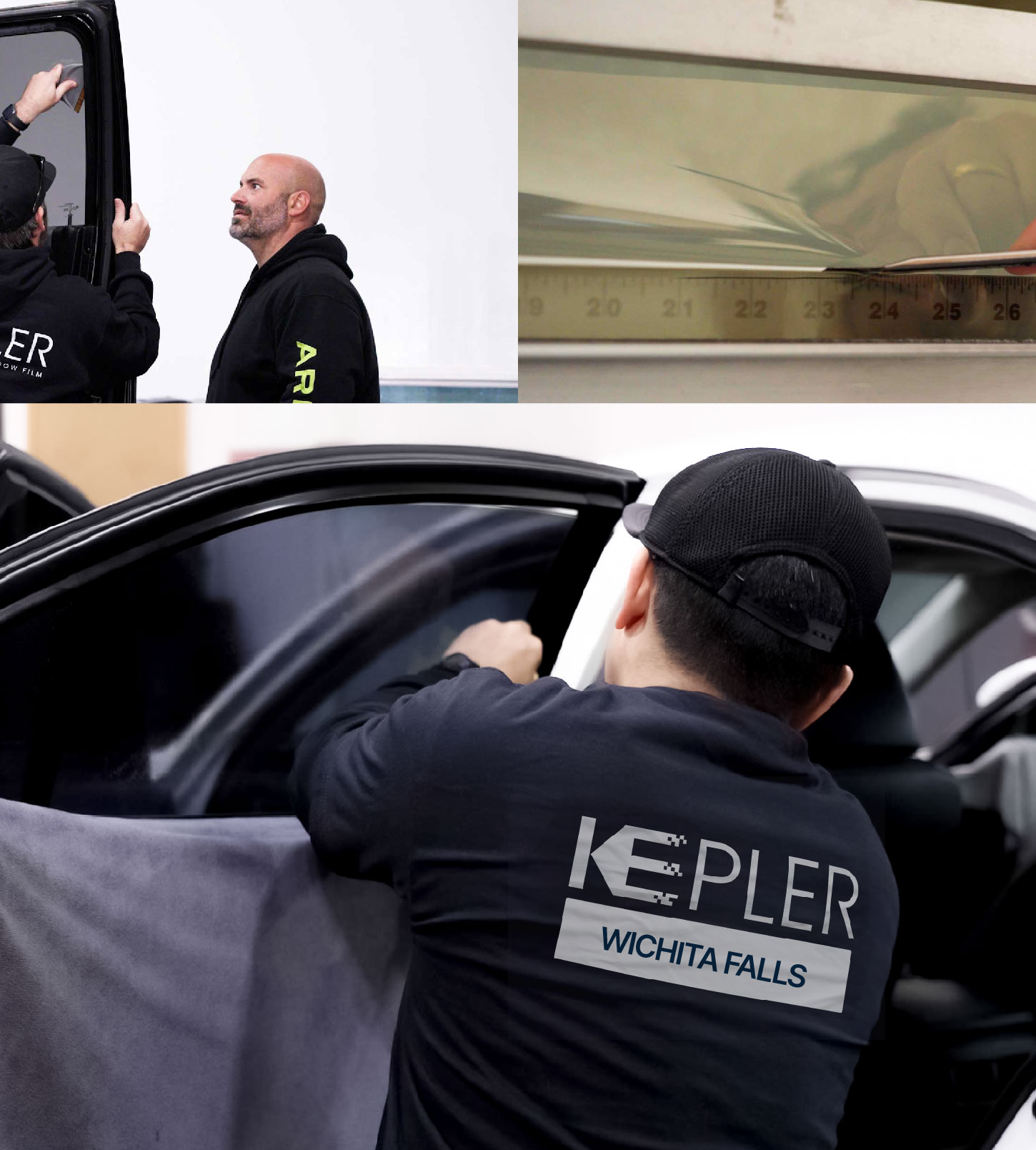 Automotive Window Tinting Expert Applying Film in Wichita Falls, Texas