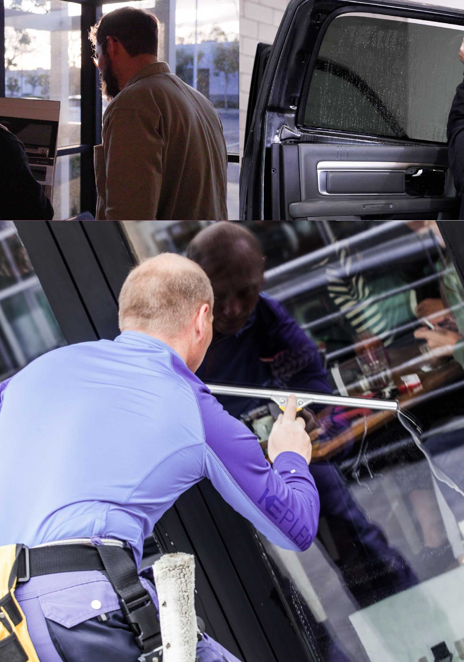 Kepler Skilled Applying Anti-Graffiti Window Film to a Athens Shop Front