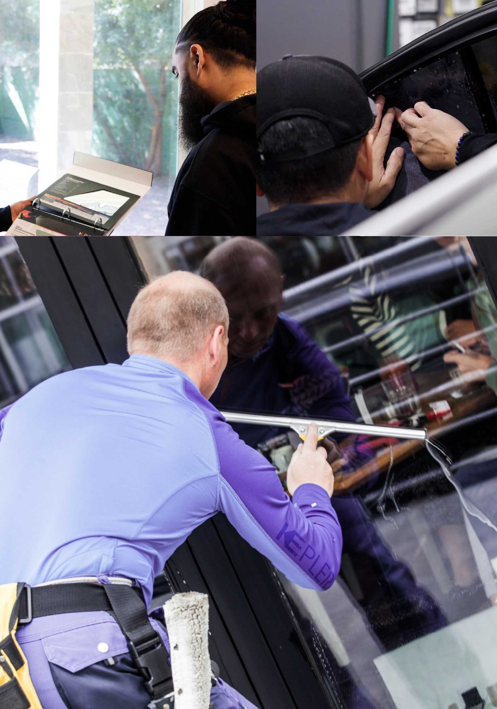 Kepler Skilled Applying Anti-Graffiti Window Film to a Sunland Shop Front