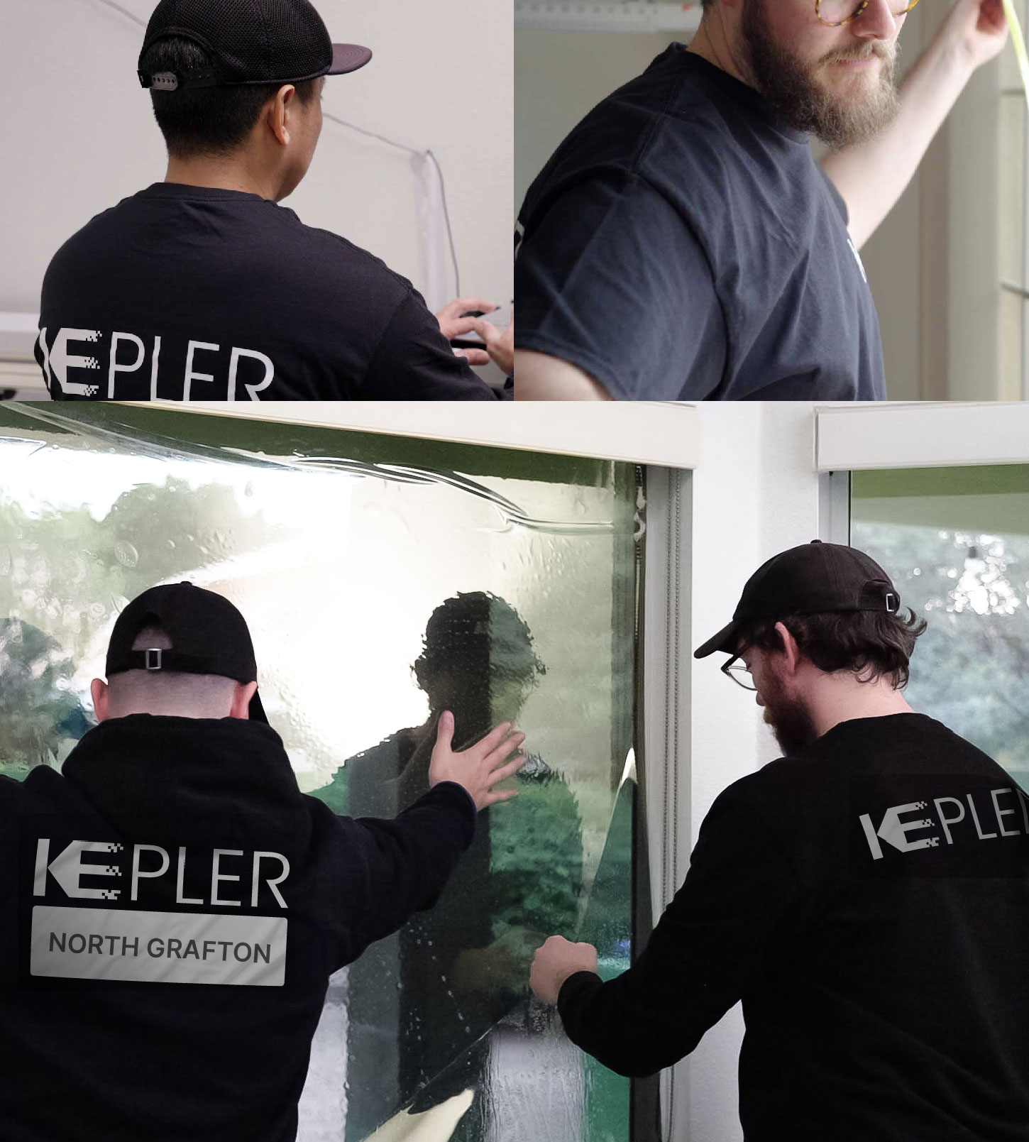 Kepler Technician Applying Ceramic Window Tint to Home in North Grafton
