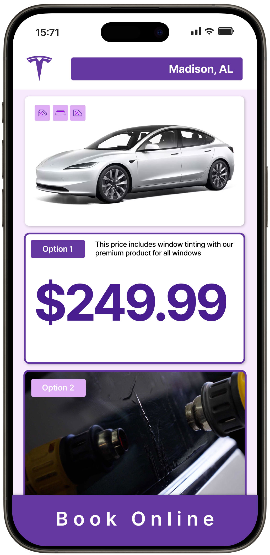 View Reasonable Tesla Window Tinting Rates in Madison, Alabama