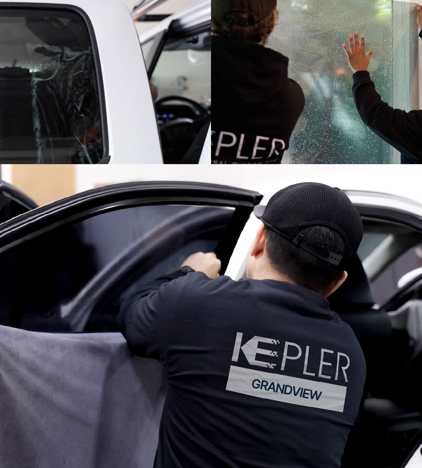 Automotive Window Tinting Expert Applying Film in Grandview, Missouri