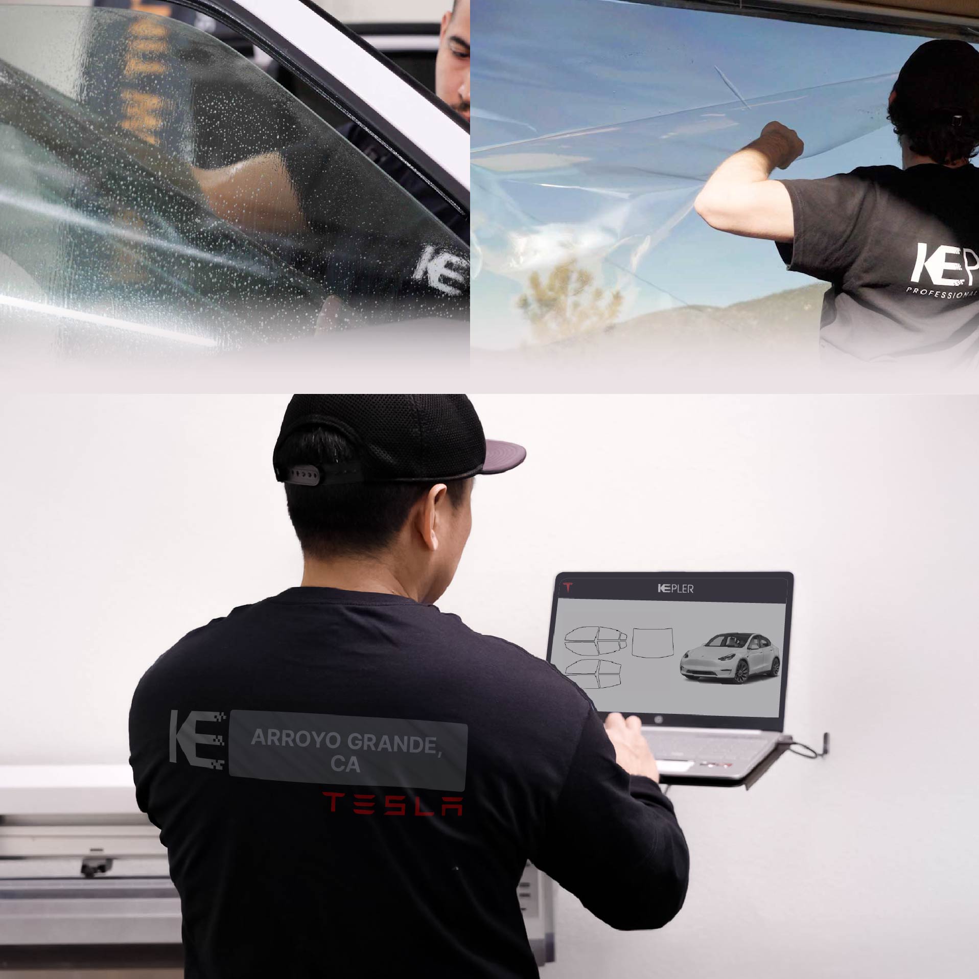 Expert Technician Installing High-tech Window Tint to Tesla in Arroyo Grande