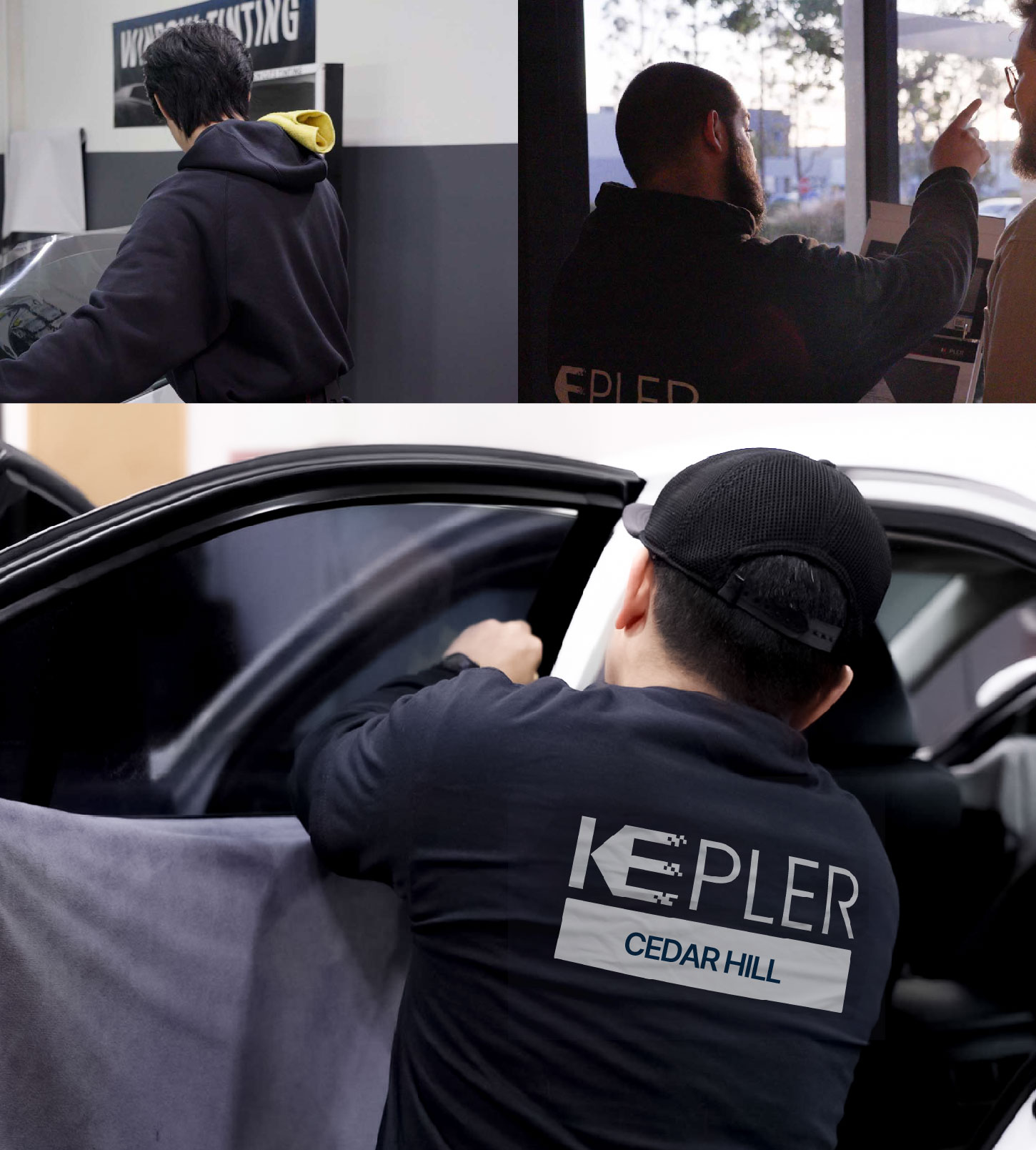 Automotive Window Tinting Expert Applying Film in Cedar Hill, Texas
