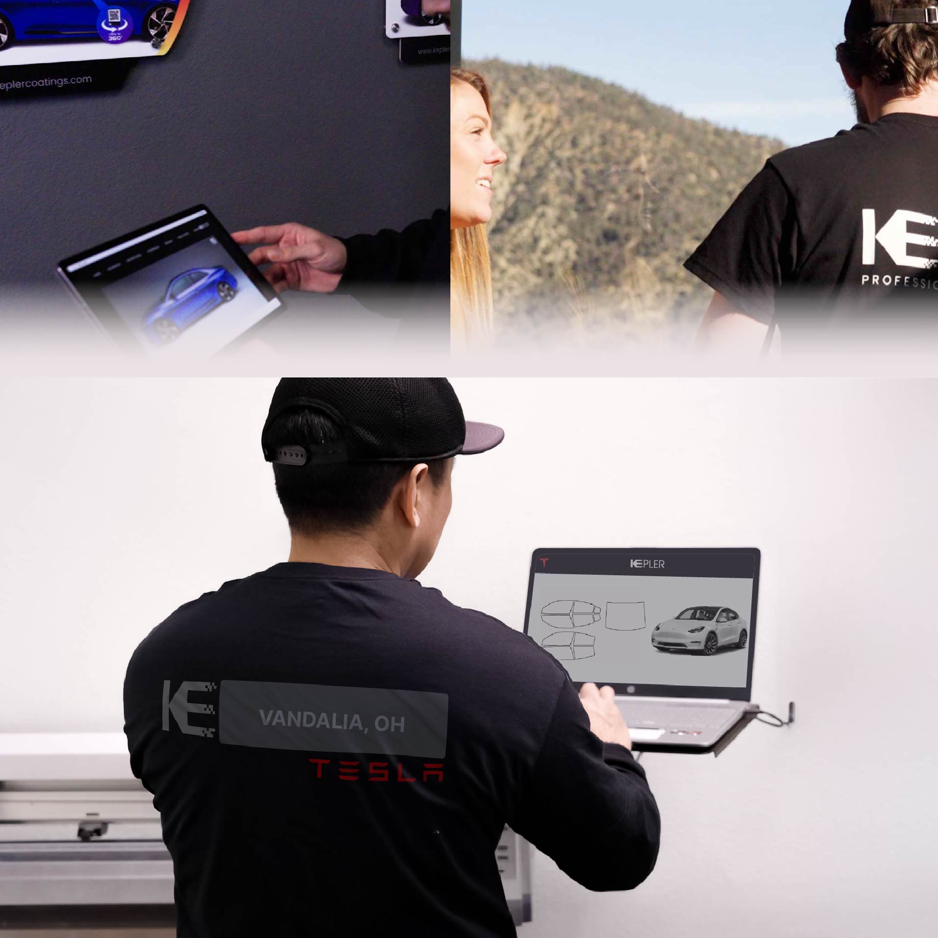 Expert Technician Installing High-tech Window Tint to Tesla in Vandalia