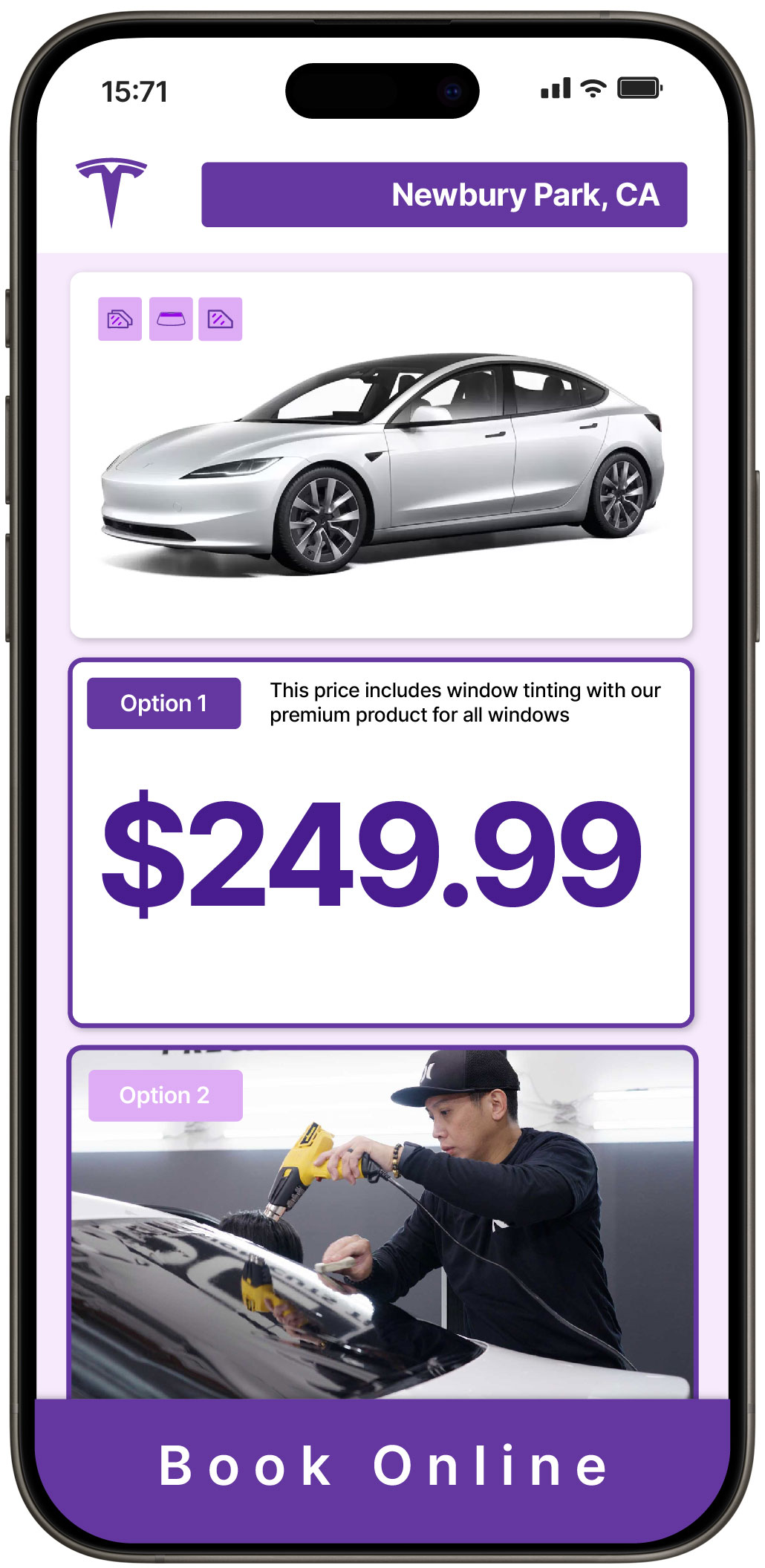 View Affordable Tesla Window Tinting Prices in Newbury Park, California