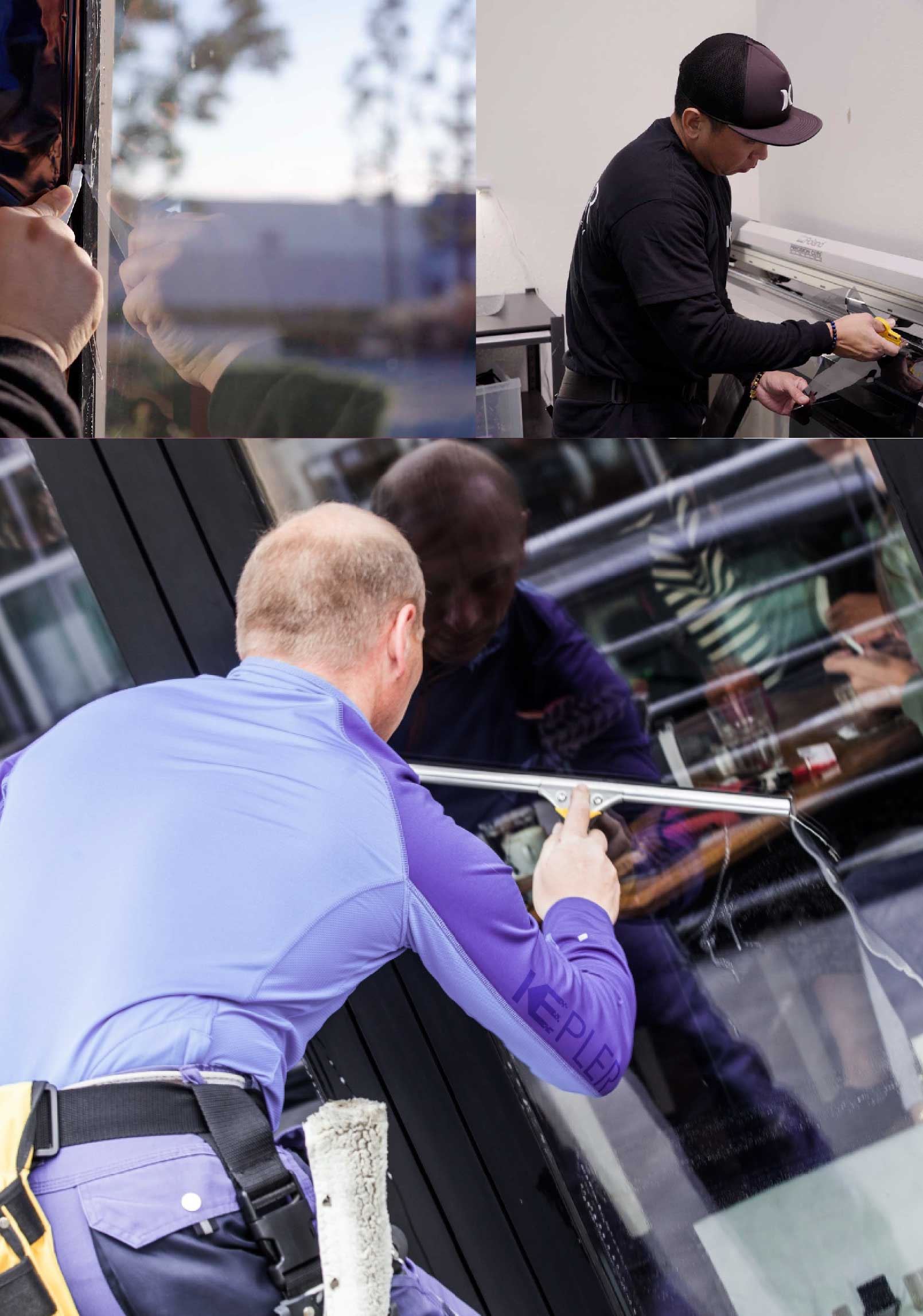 Kepler Skilled Applying Anti-Graffiti Window Film to a West Babylon Shop Front