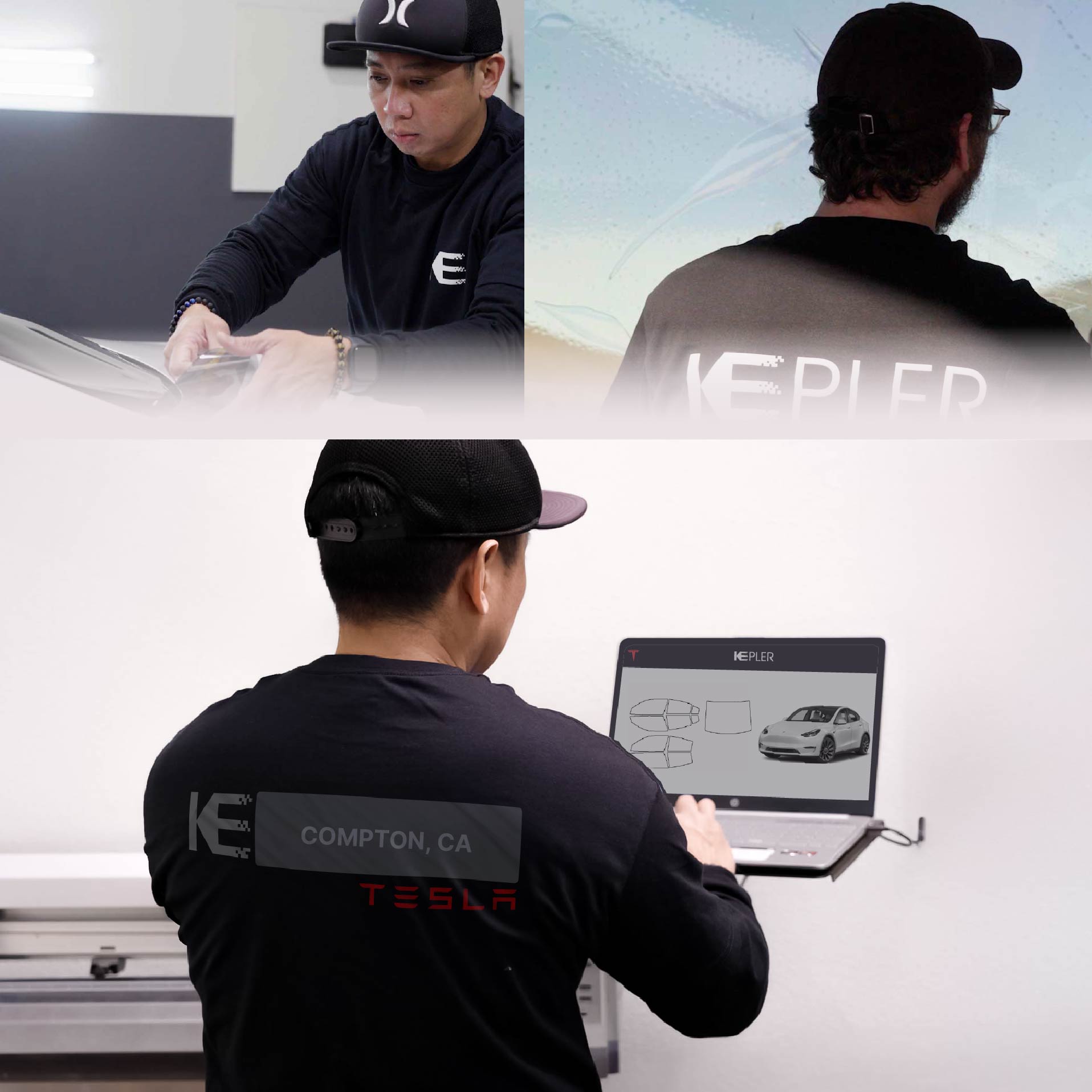 Expert Technician Fitting High-tech Window Tint to Tesla in Compton