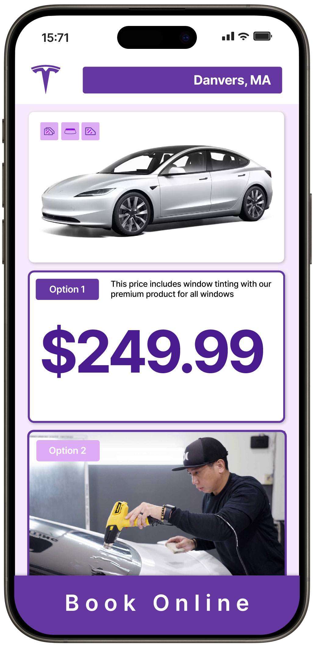 View Competitive Tesla Window Tinting Rates in Danvers, Massachusetts