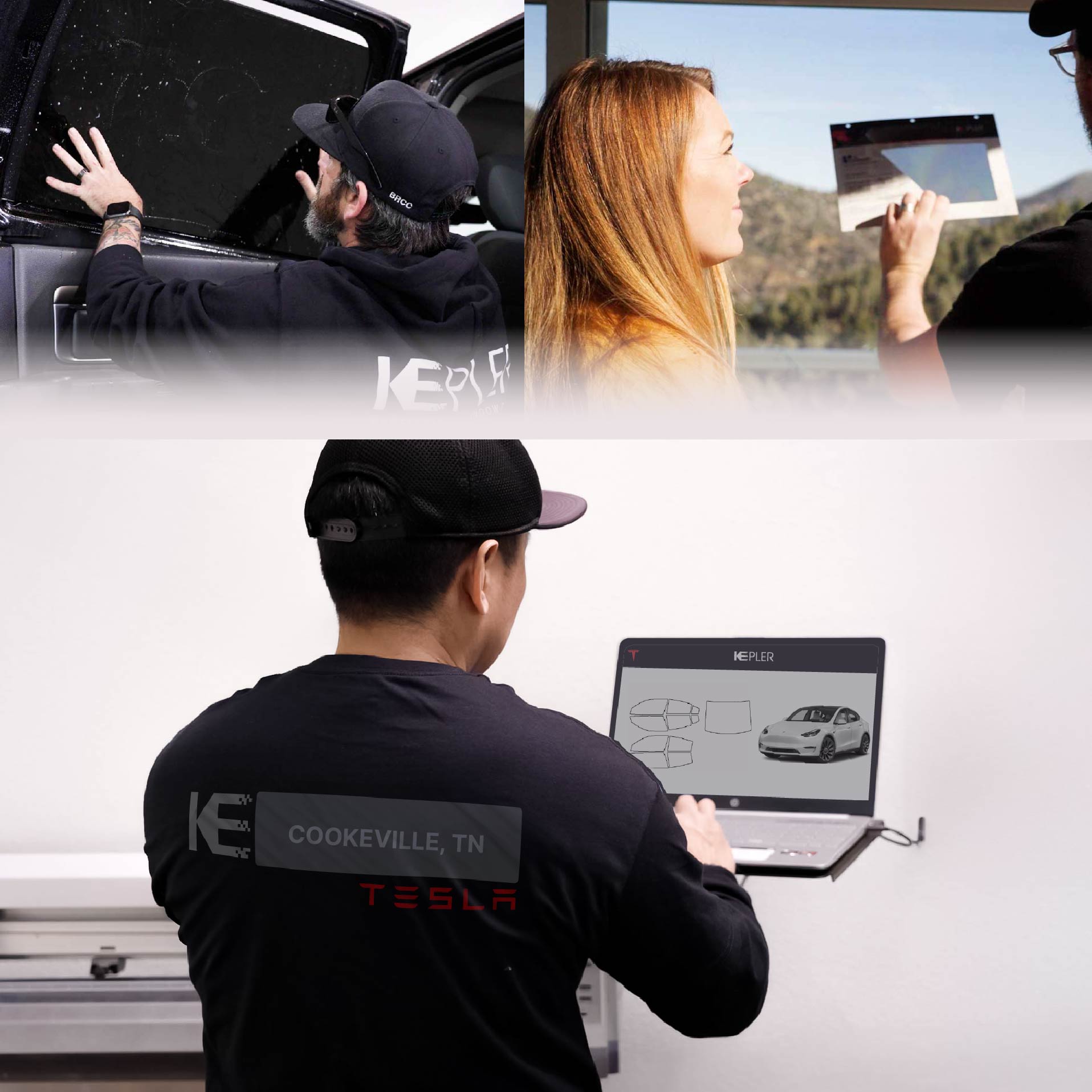 Expert Technician Applying Advanced Window Tint to Tesla in Cookeville