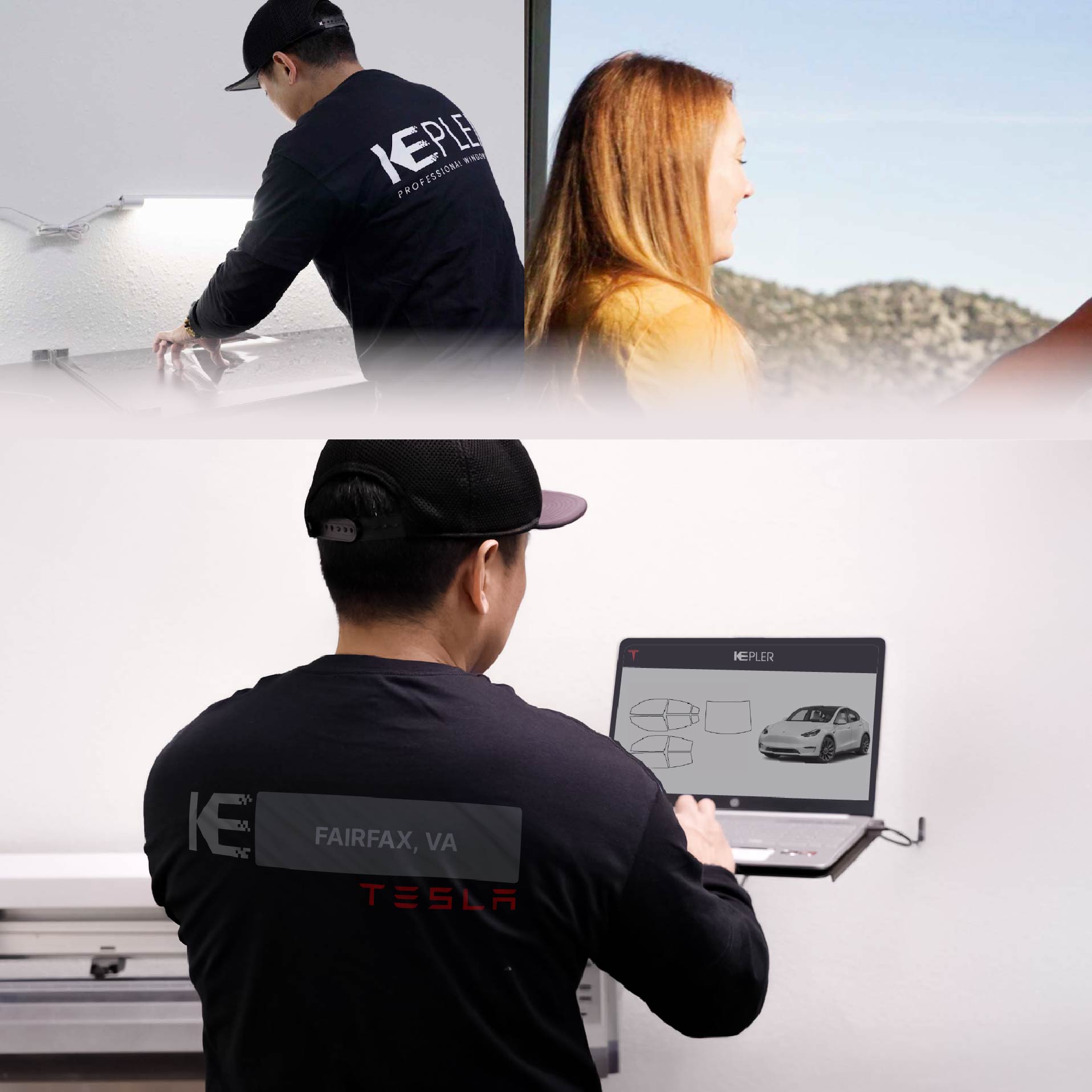 Expert Technician Installing High-tech Window Tint to Tesla in Fairfax