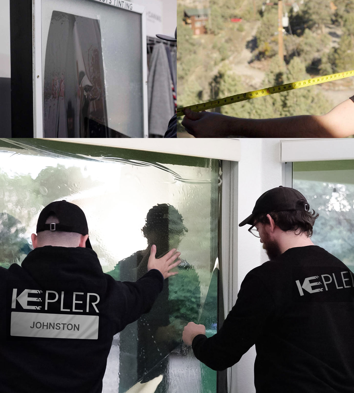 Expert Technician Applying High-tech Window Tint to Home in Johnston