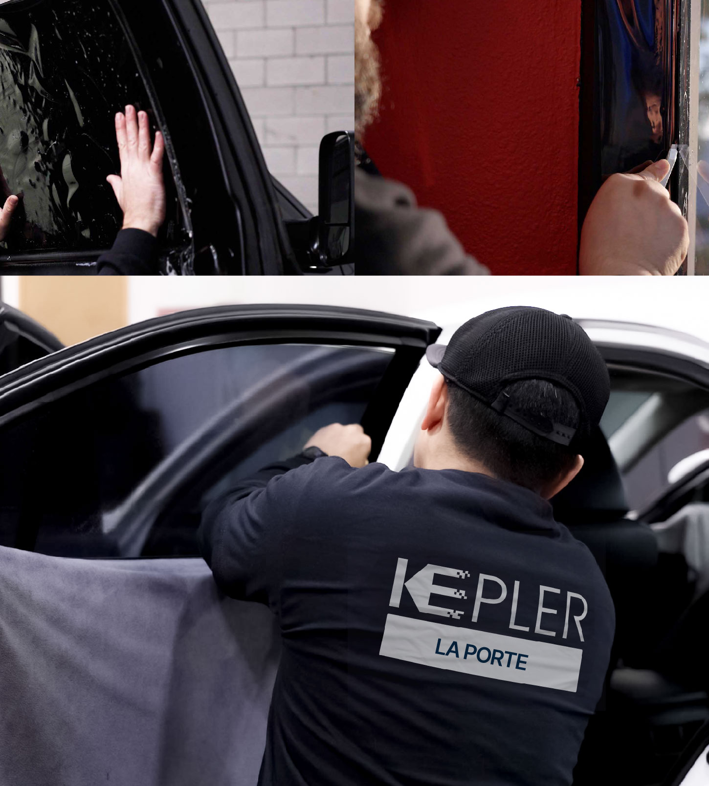 Automotive Window Tinting Expert Applying Film in La Porte, Texas