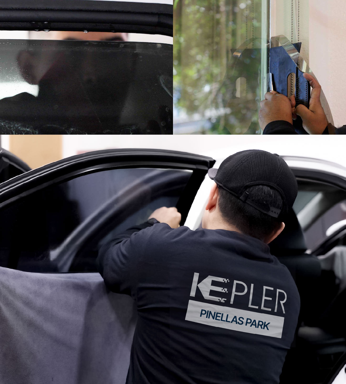 Automotive Window Tinting Expert Applying Film in Pinellas Park, Florida