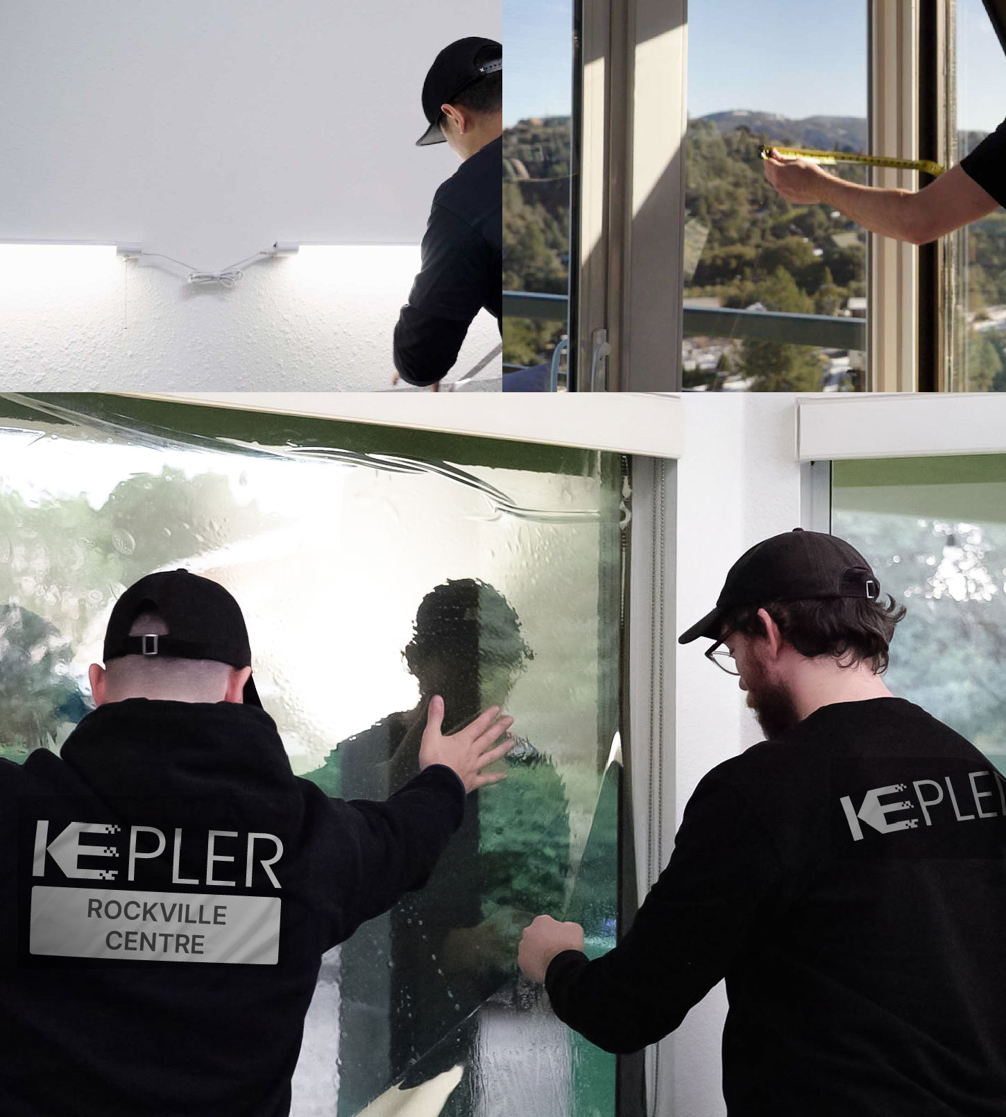 Kepler Technician Applying Advanced Window Tint to Home in Rockville Centre