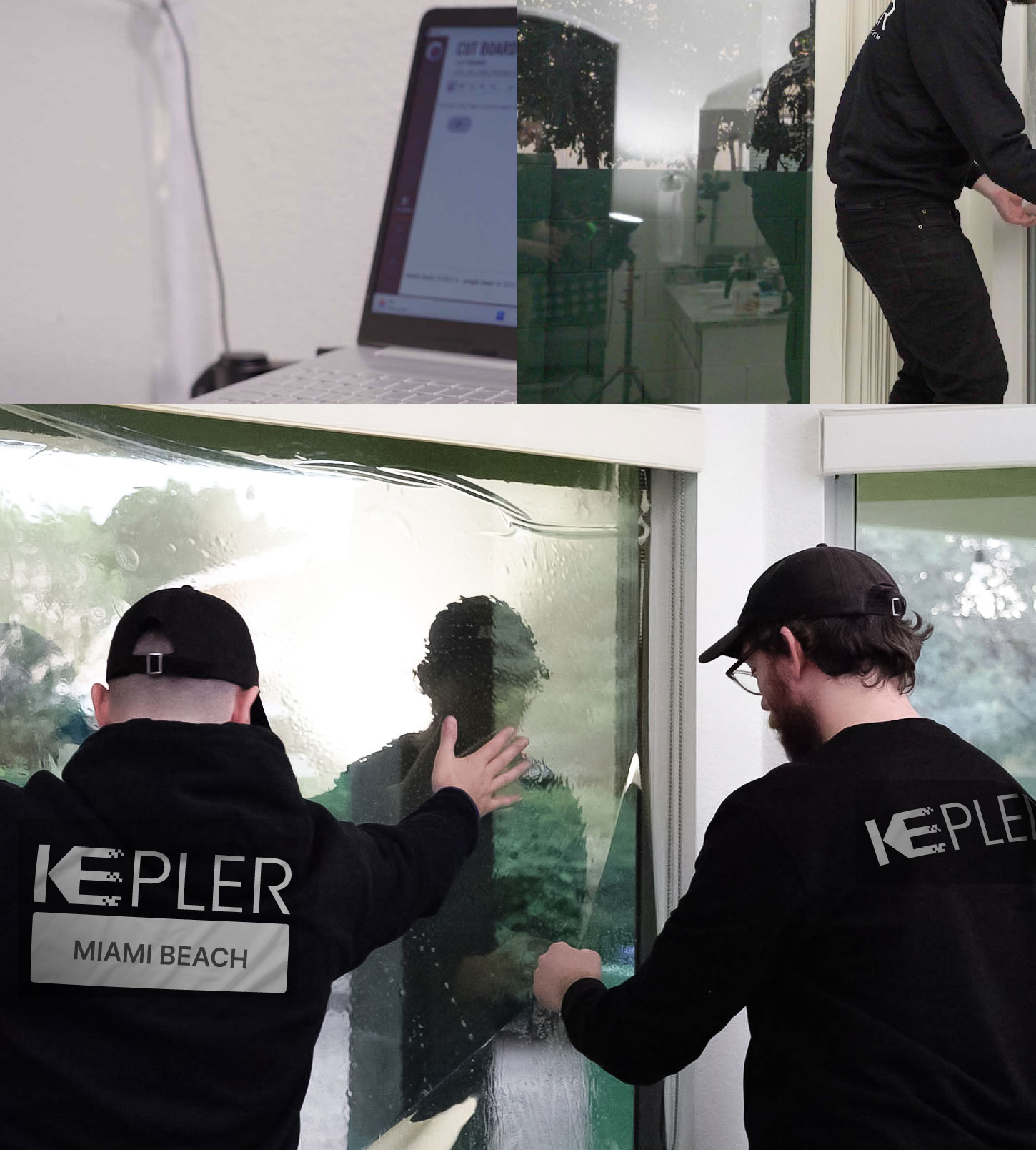 Expert Technician Applying Ceramic Window Tint to Home in Miami Beach