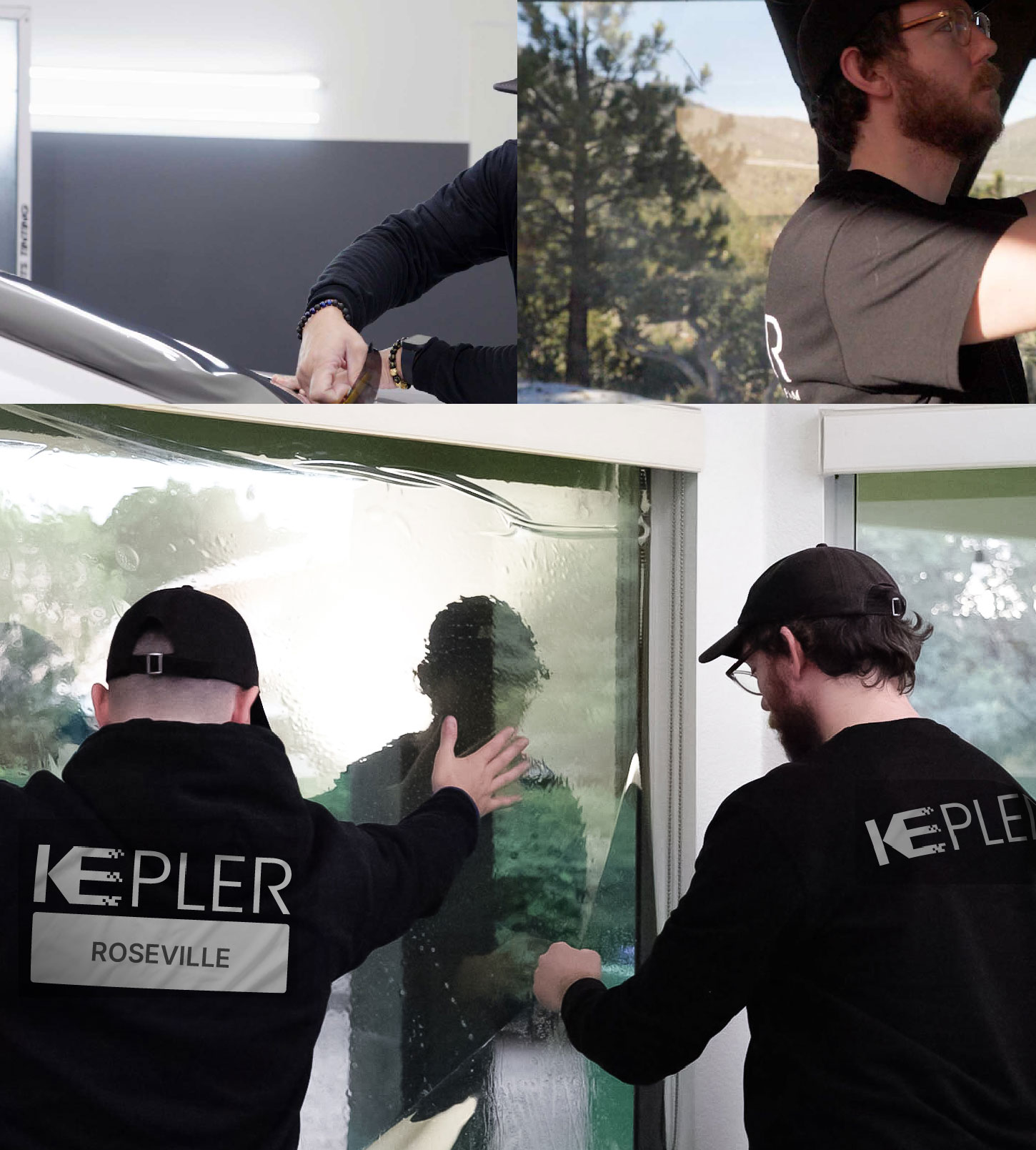 Expert Technician Fitting High-tech Window Tint to Home in Roseville