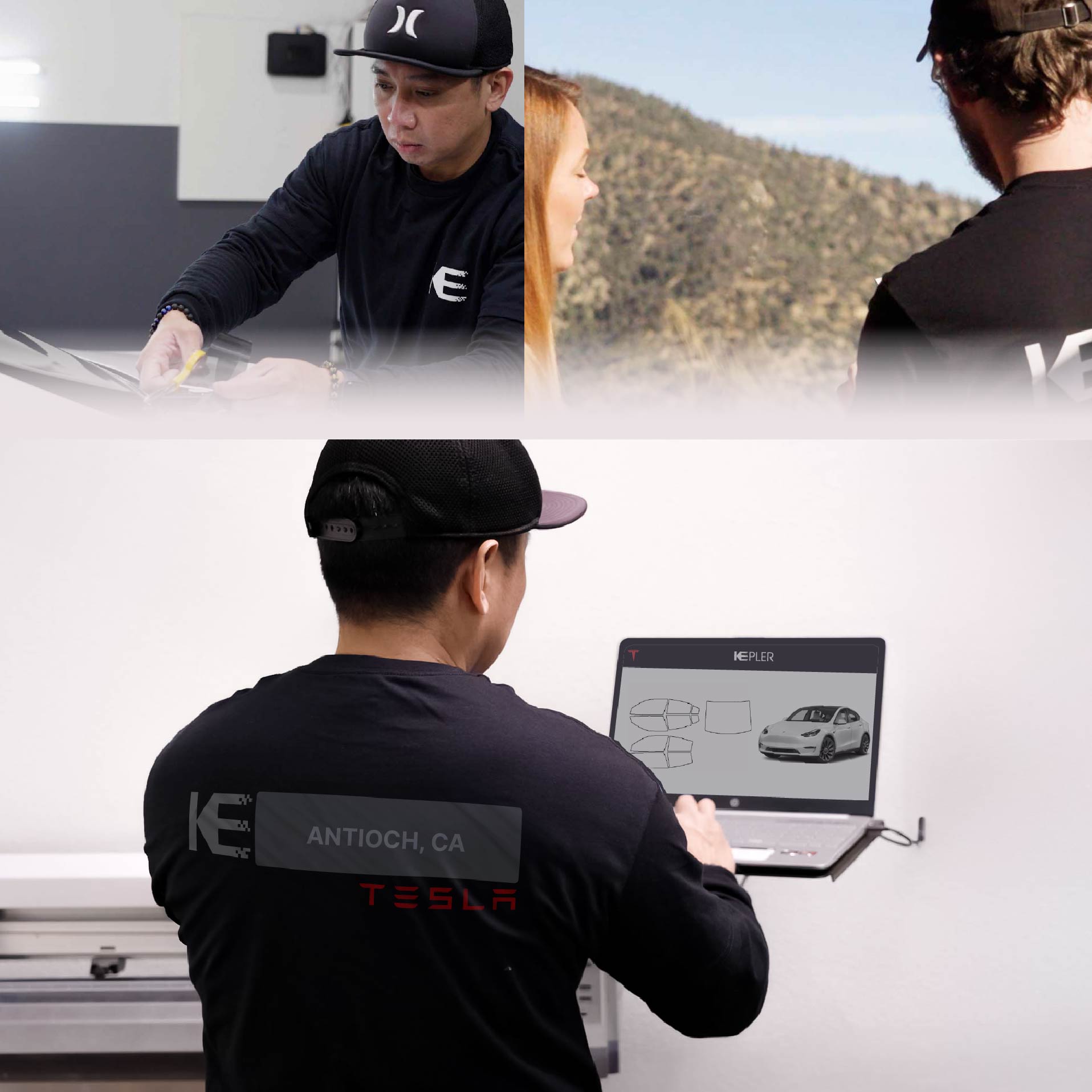 Kepler Technician Fitting High-tech Window Tint to Tesla in Antioch