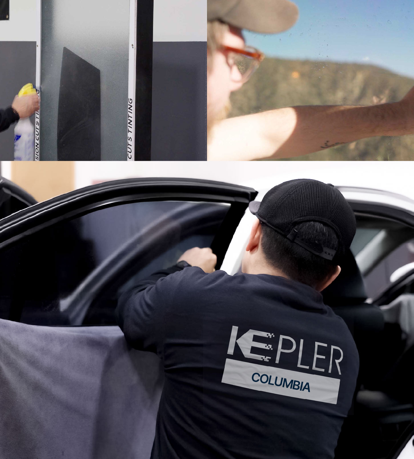 Automotive Window Tinting Expert Applying Film in Columbia, Tennessee