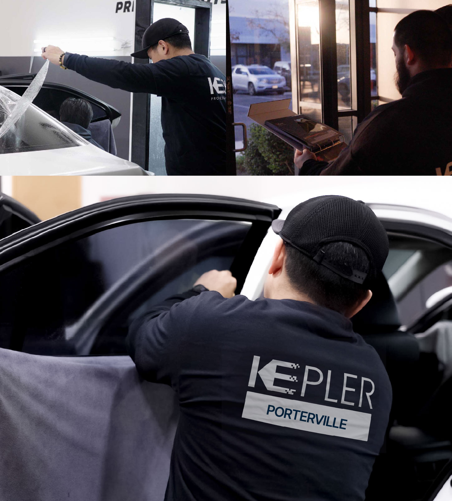 Automotive Window Tinting Expert Applying Film in Porterville, California