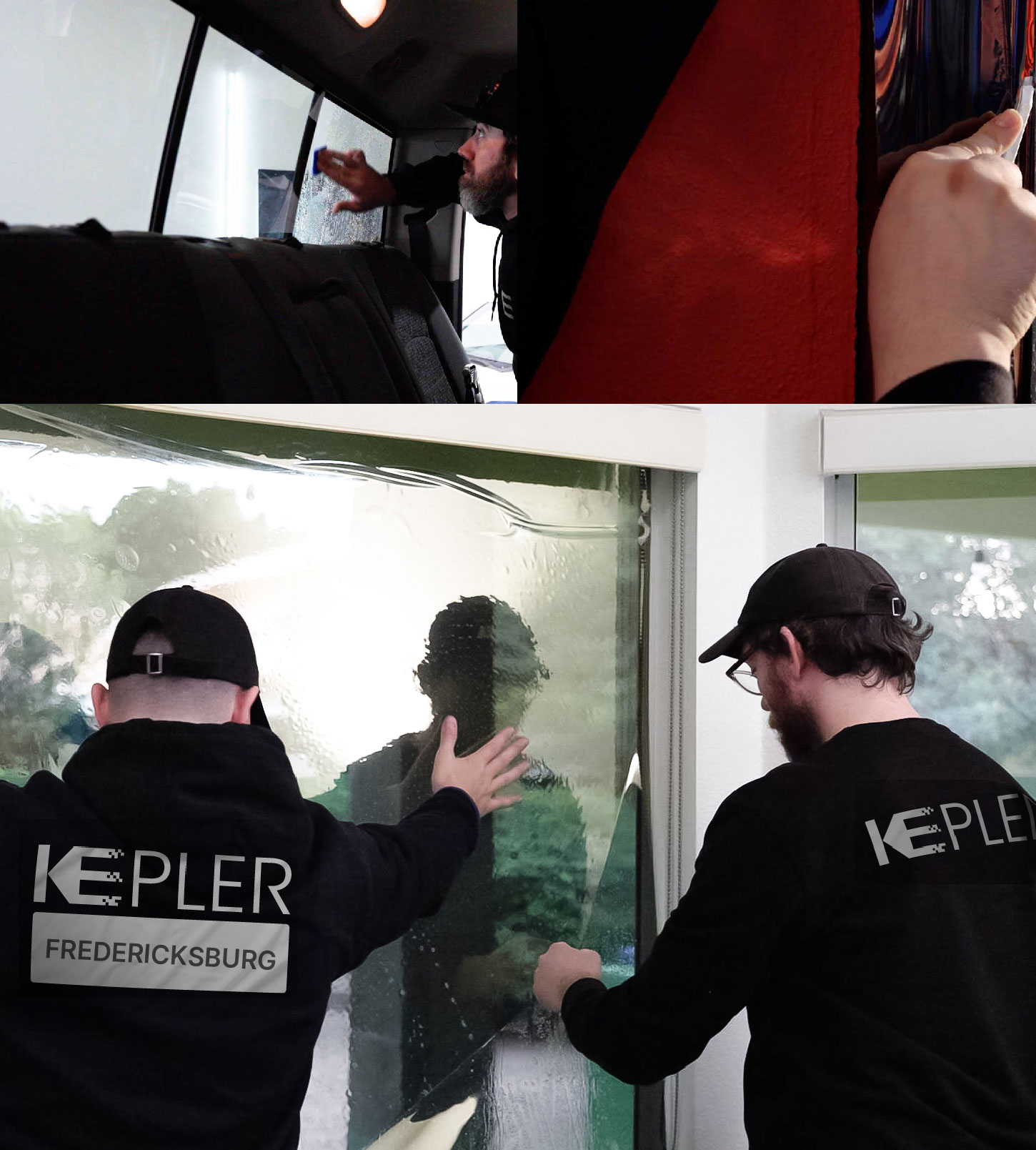 Expert Technician Installing High-tech Window Tint to Home in Fredericksburg