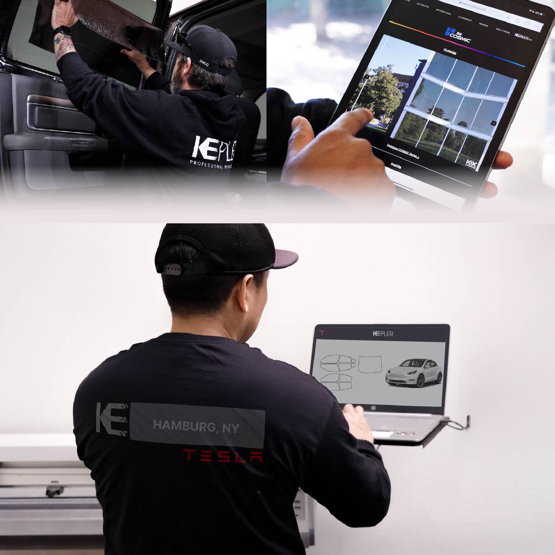 Kepler Technician Fitting High-tech Window Tint to Tesla in Hamburg