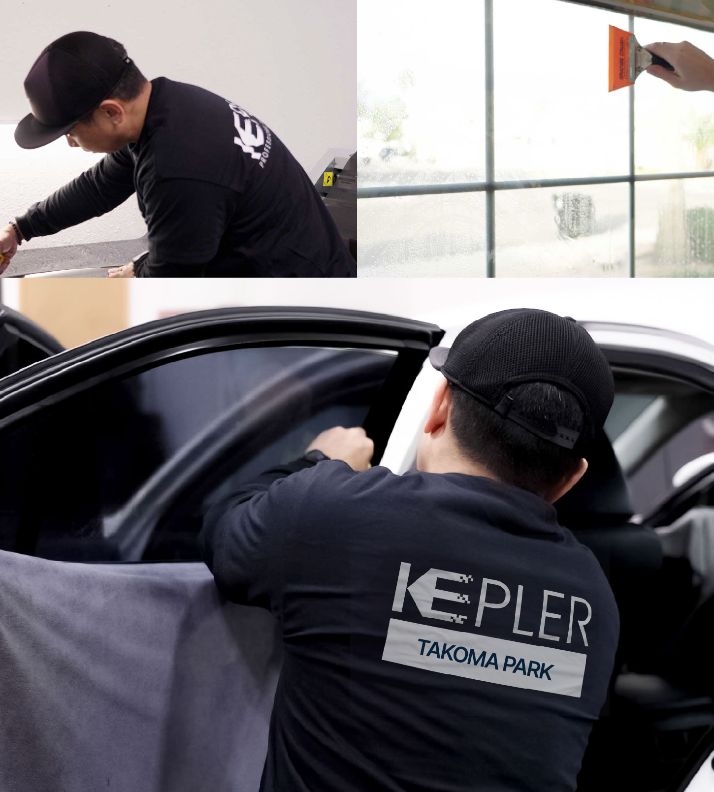 Automotive Window Tinting Expert Applying Film in Takoma Park, Maryland