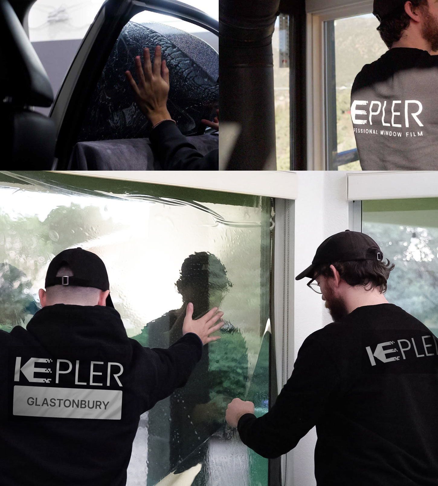 Kepler Technician Applying Ceramic Window Tint to Home in Glastonbury