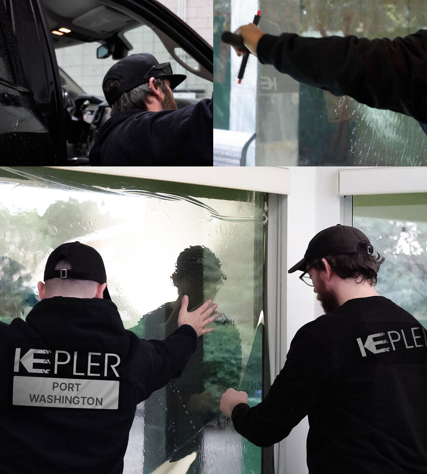Expert Technician Installing Advanced Window Tint to Home in Port Washington