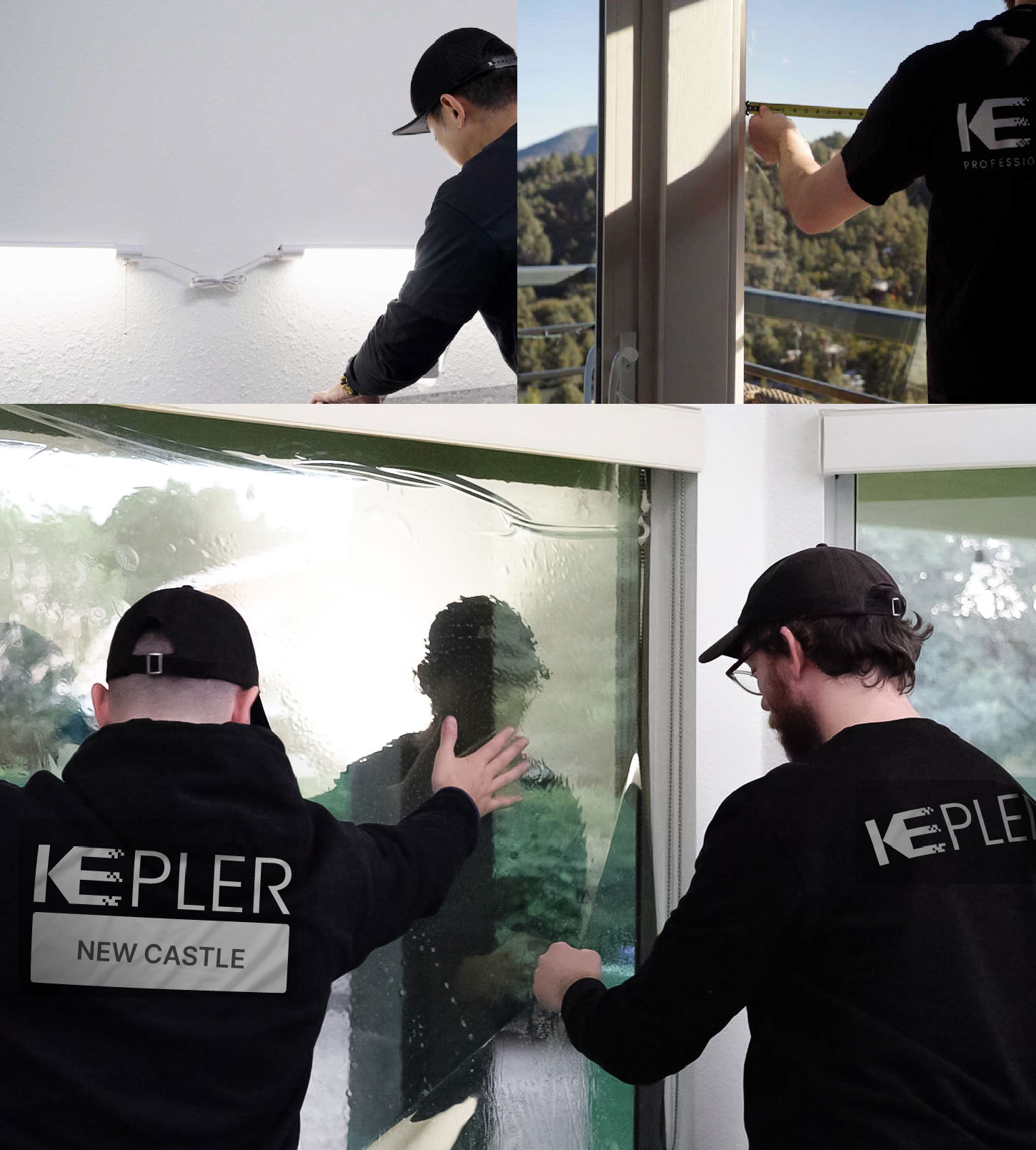 Expert Technician Applying High-tech Window Tint to Home in New Castle